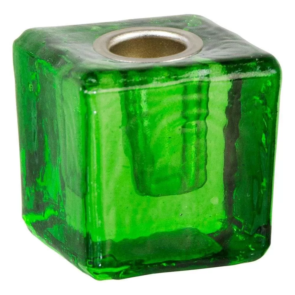 1.25" Mini Glass Candle Holder Cube - Green