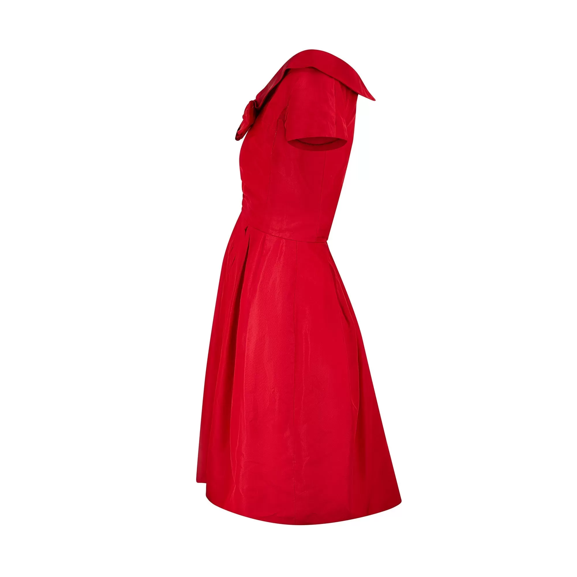 1950s Red Silk Off-The-Shoulder Dress