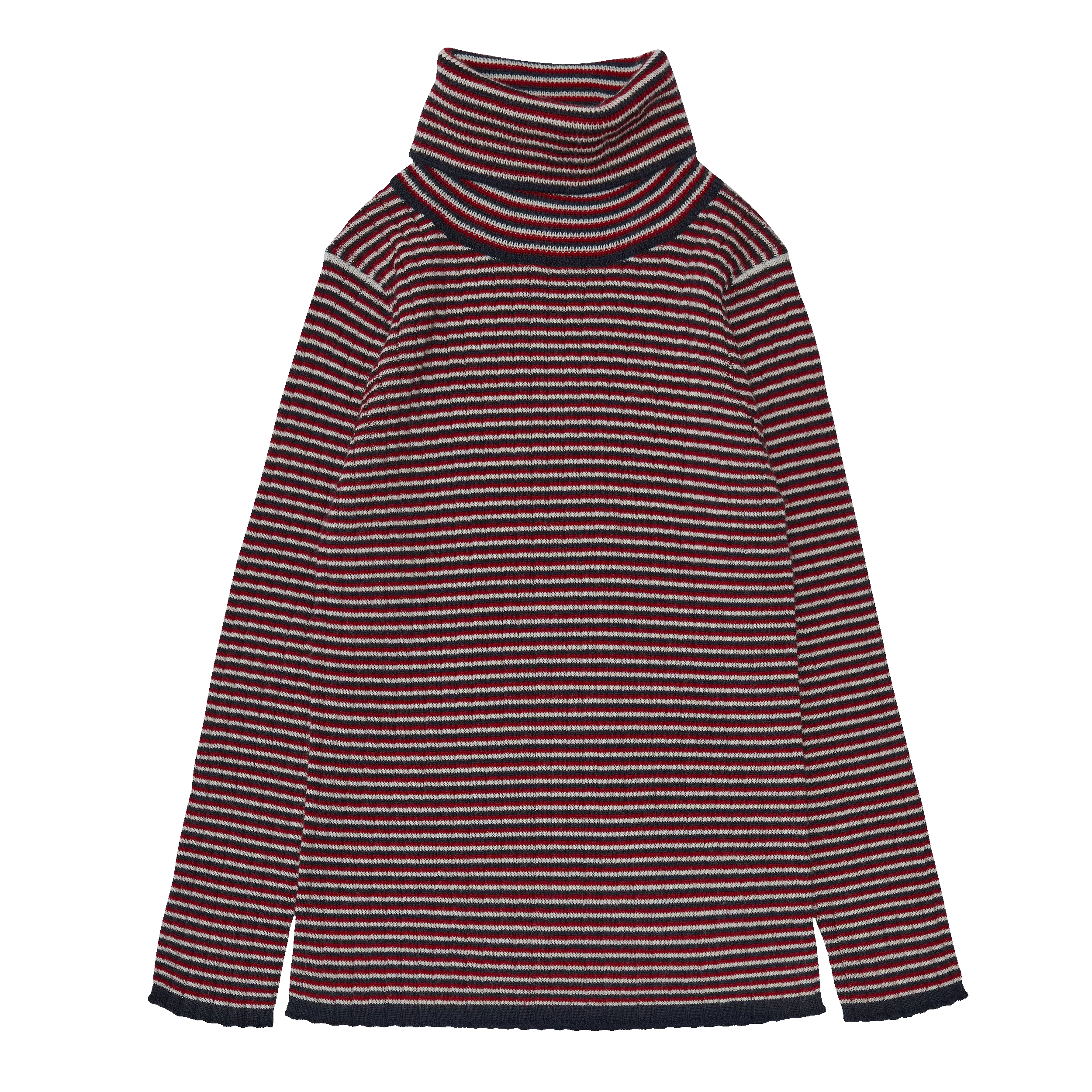 223-ROLLNECK BLOUSE-Ecru/Dark Navy/Bright Red