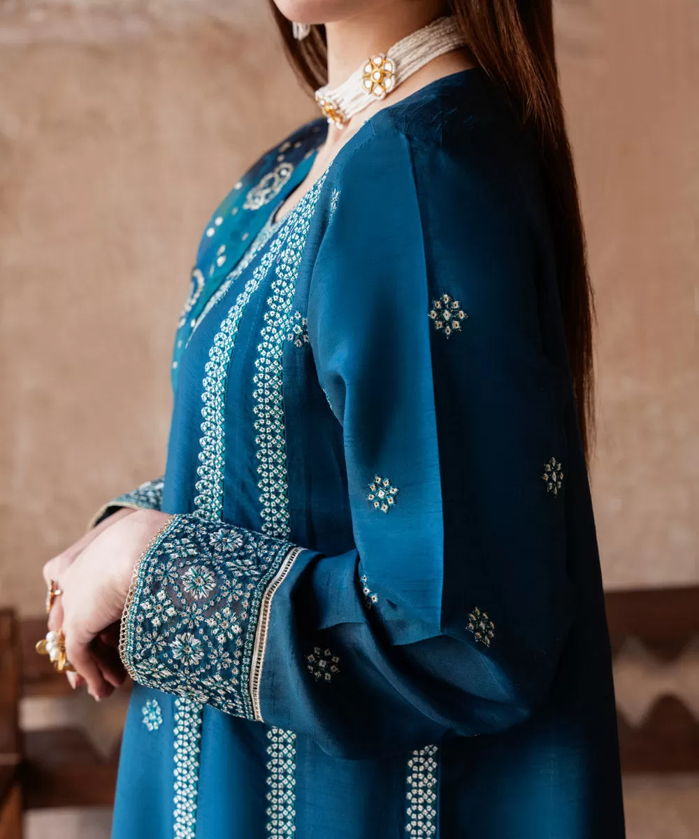 3 Piece - Embroidered Raw Silk Suit