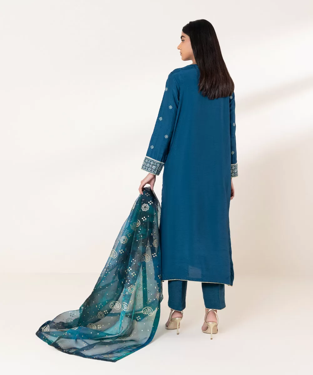 3 Piece - Embroidered Raw Silk Suit