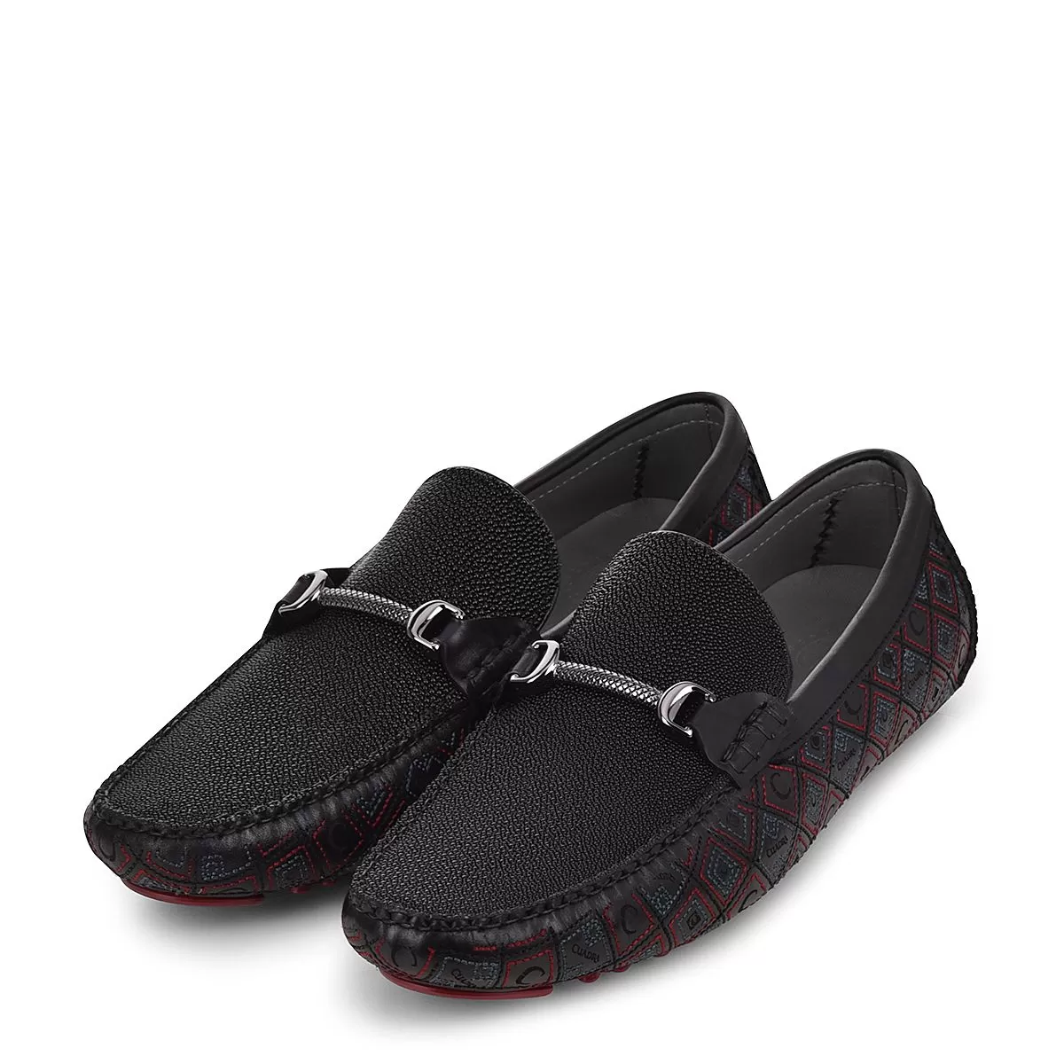 35VMTTS - Cuadra black casual fashion stingray leather bit driving moccasins for men