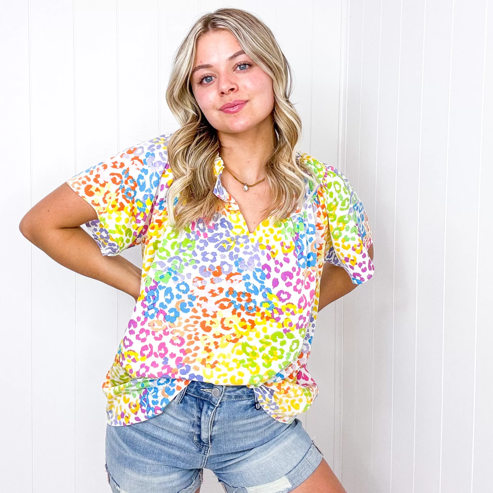 A Little Wild V Neckline Short Sleeve Blouse