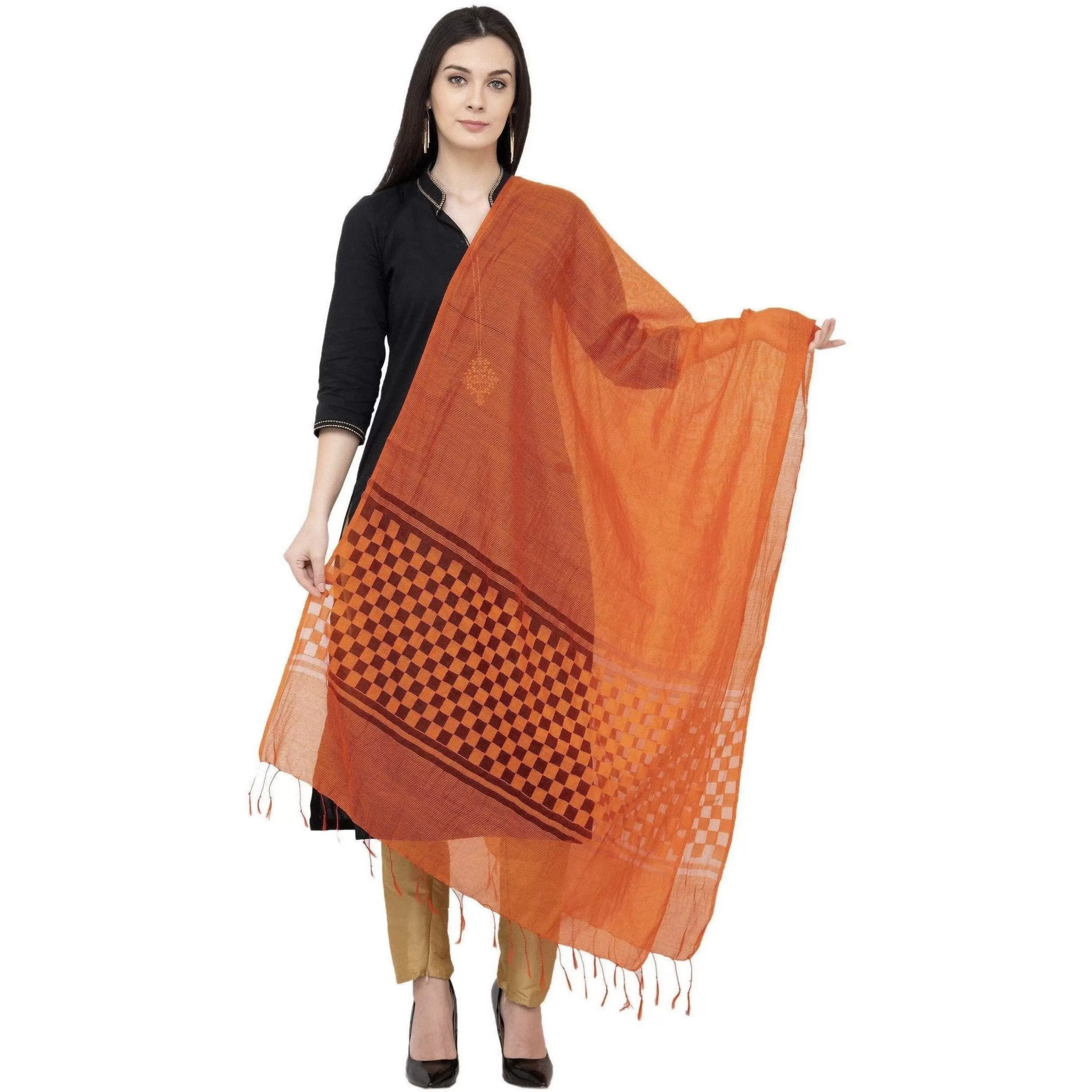 A R Silk Buta Cutting Regular Dupatta Color Orange Dupatta or Chunni