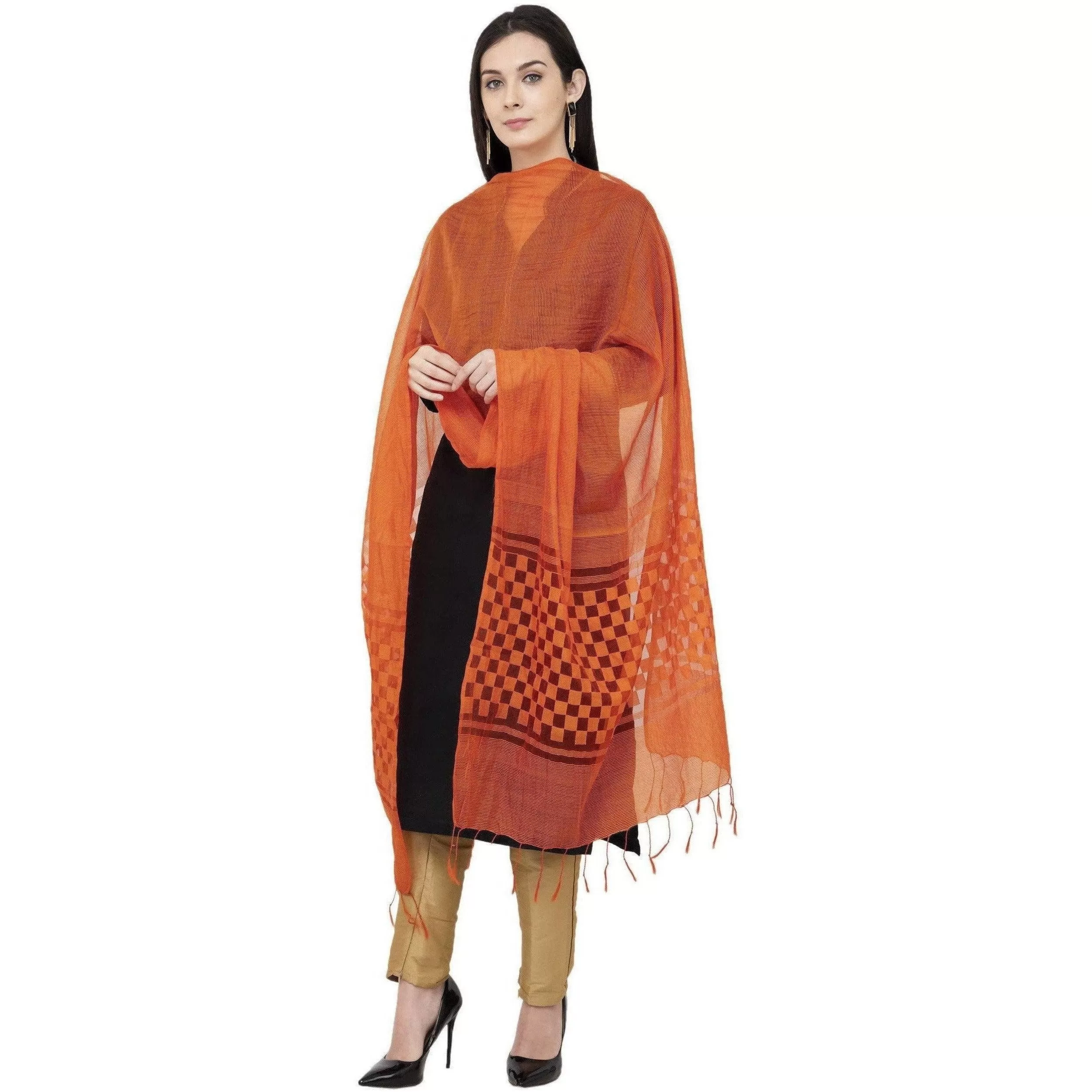 A R Silk Buta Cutting Regular Dupatta Color Orange Dupatta or Chunni