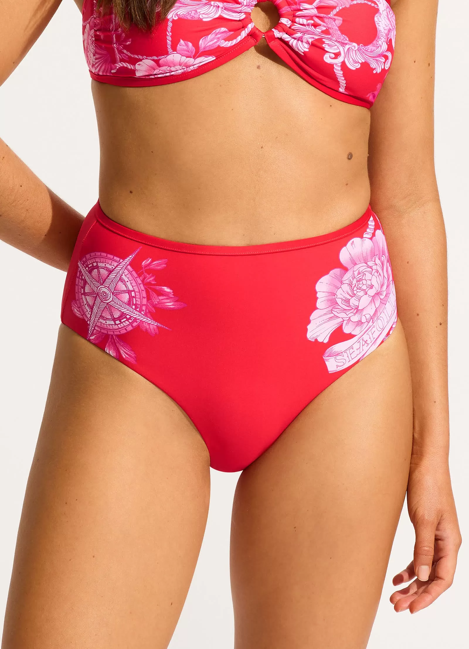 Ahoy High Waisted Bikini Bottom - Chilli Red