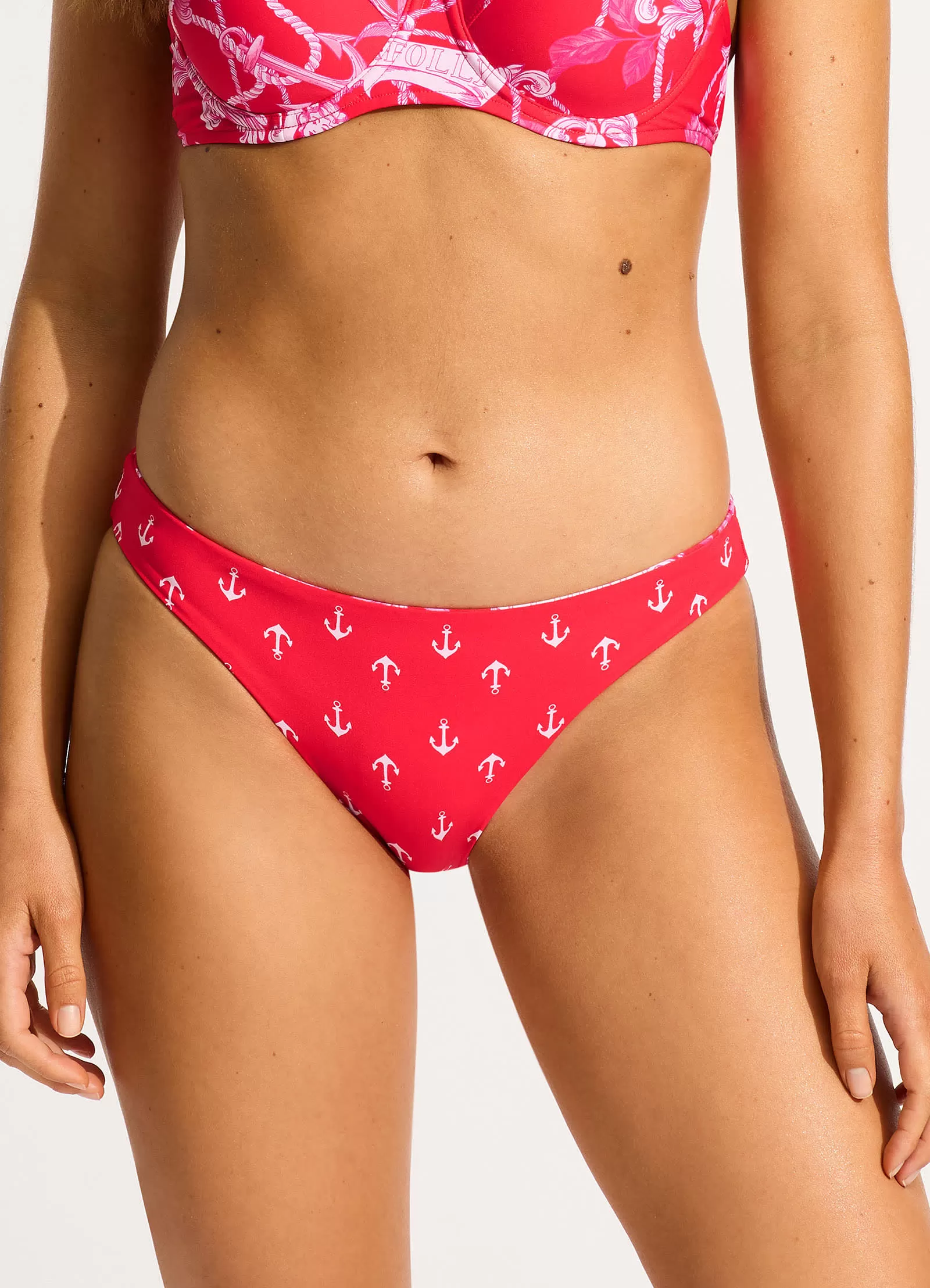 Ahoy Reversible Hipster Bikini Bottom - Chilli Red