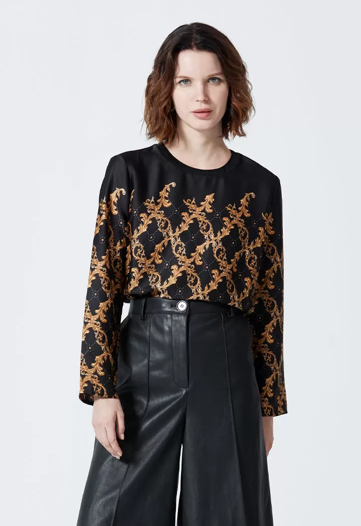 Allover Printed Contrast Classic Blouse