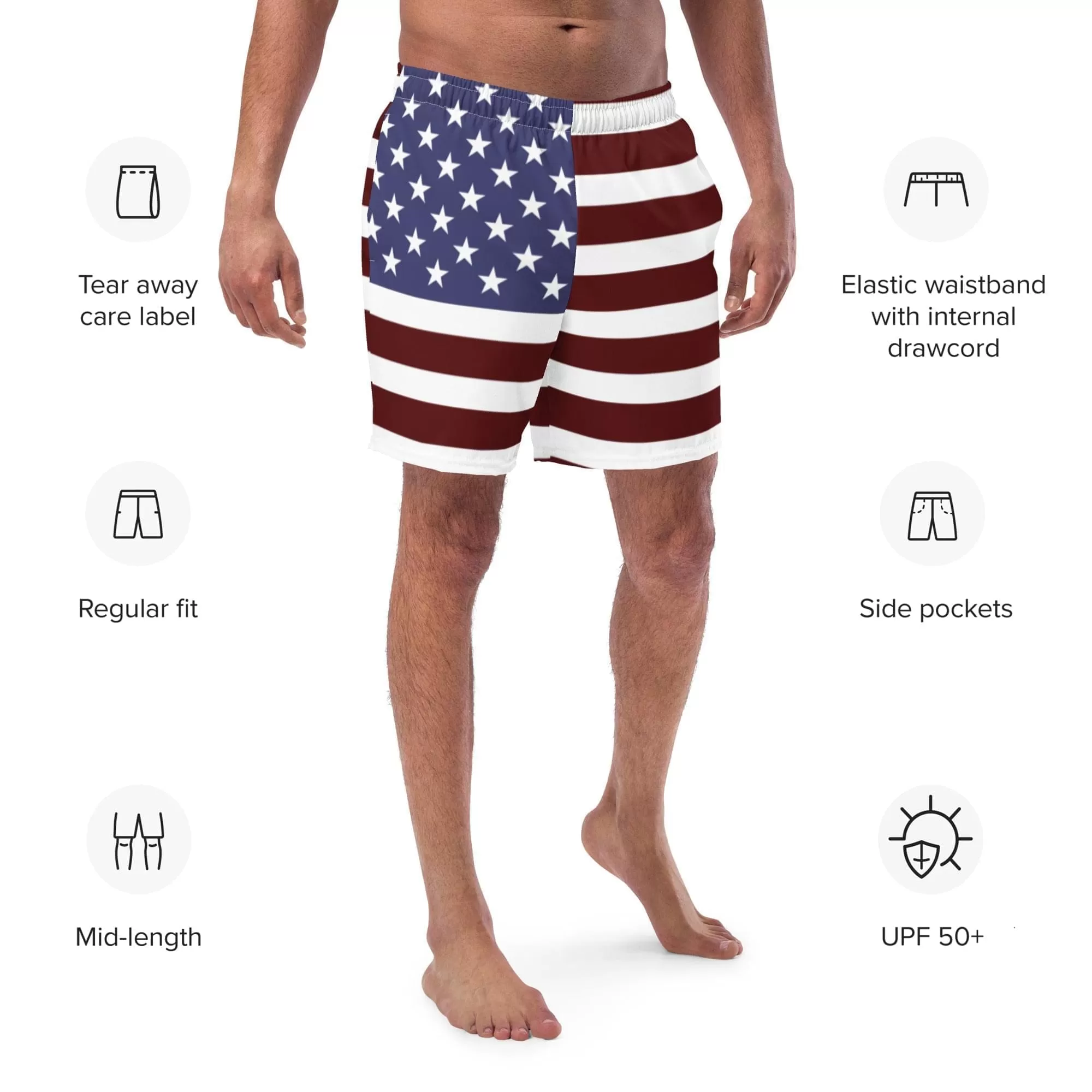 America Flag Mens Swim Trunks / Quick-drying Fabric / Variety Of Pockets / Eco Friendly