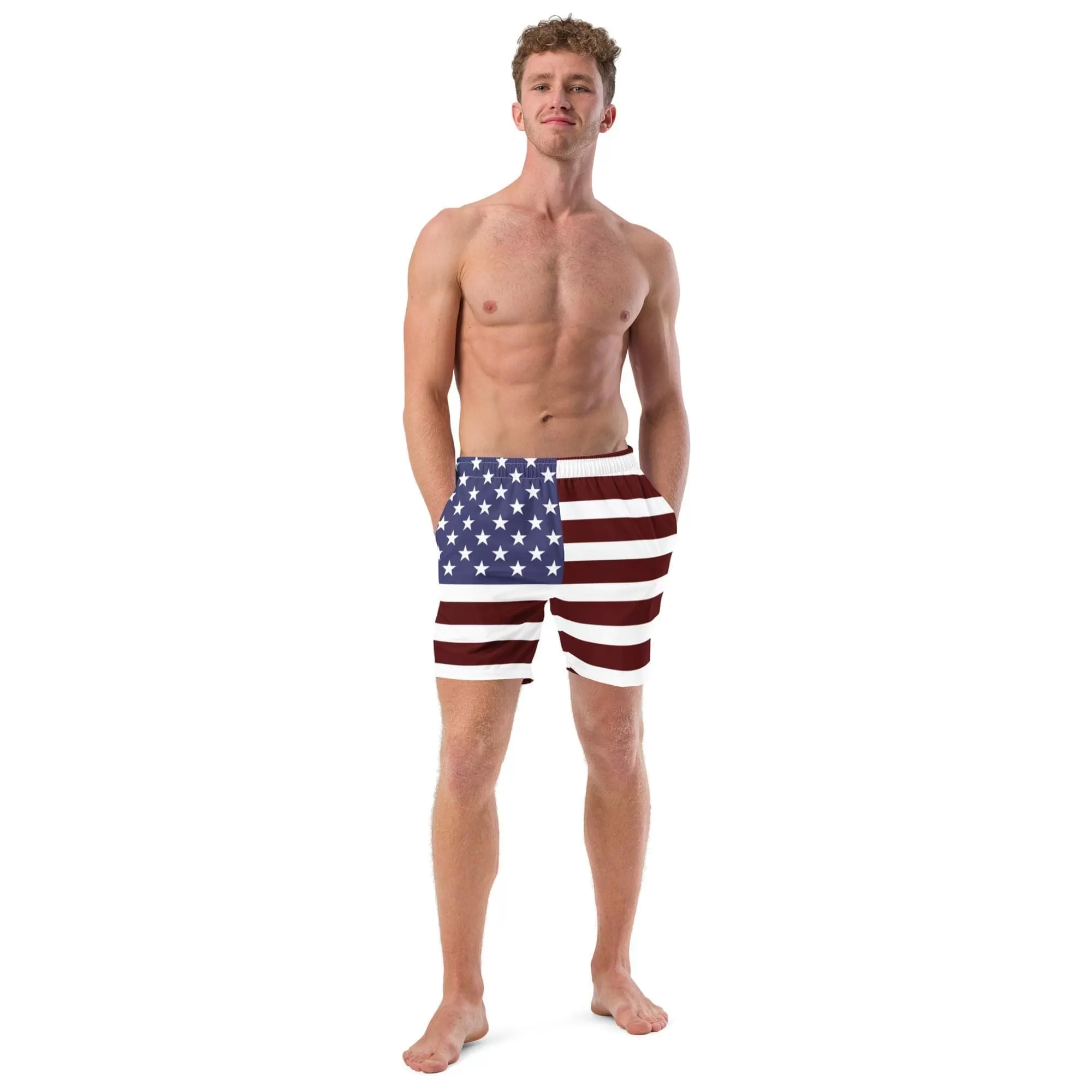 America Flag Mens Swim Trunks / Quick-drying Fabric / Variety Of Pockets / Eco Friendly