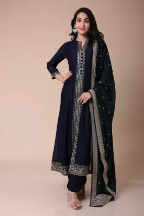 Anarkali Silk Suit with Embroidered Dupatta