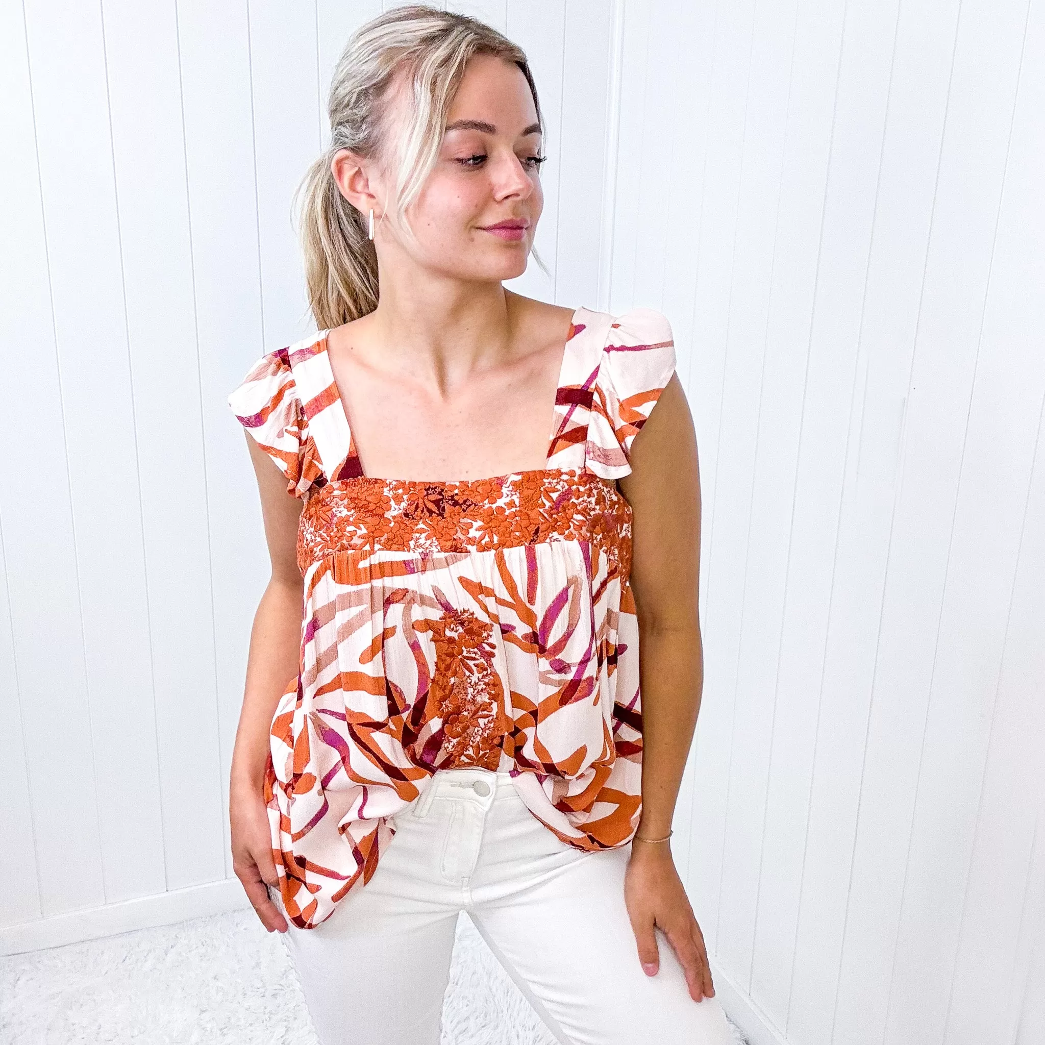 Andree By Unit Francesca Embroidered Sleeveless Blouse in Rust