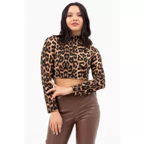 Animal Print Turtleneck Crop Blouse