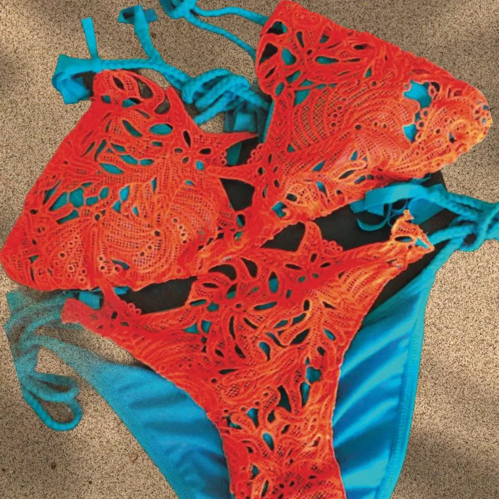 Antica Triangle Bikini Set in Turquoise & Coral