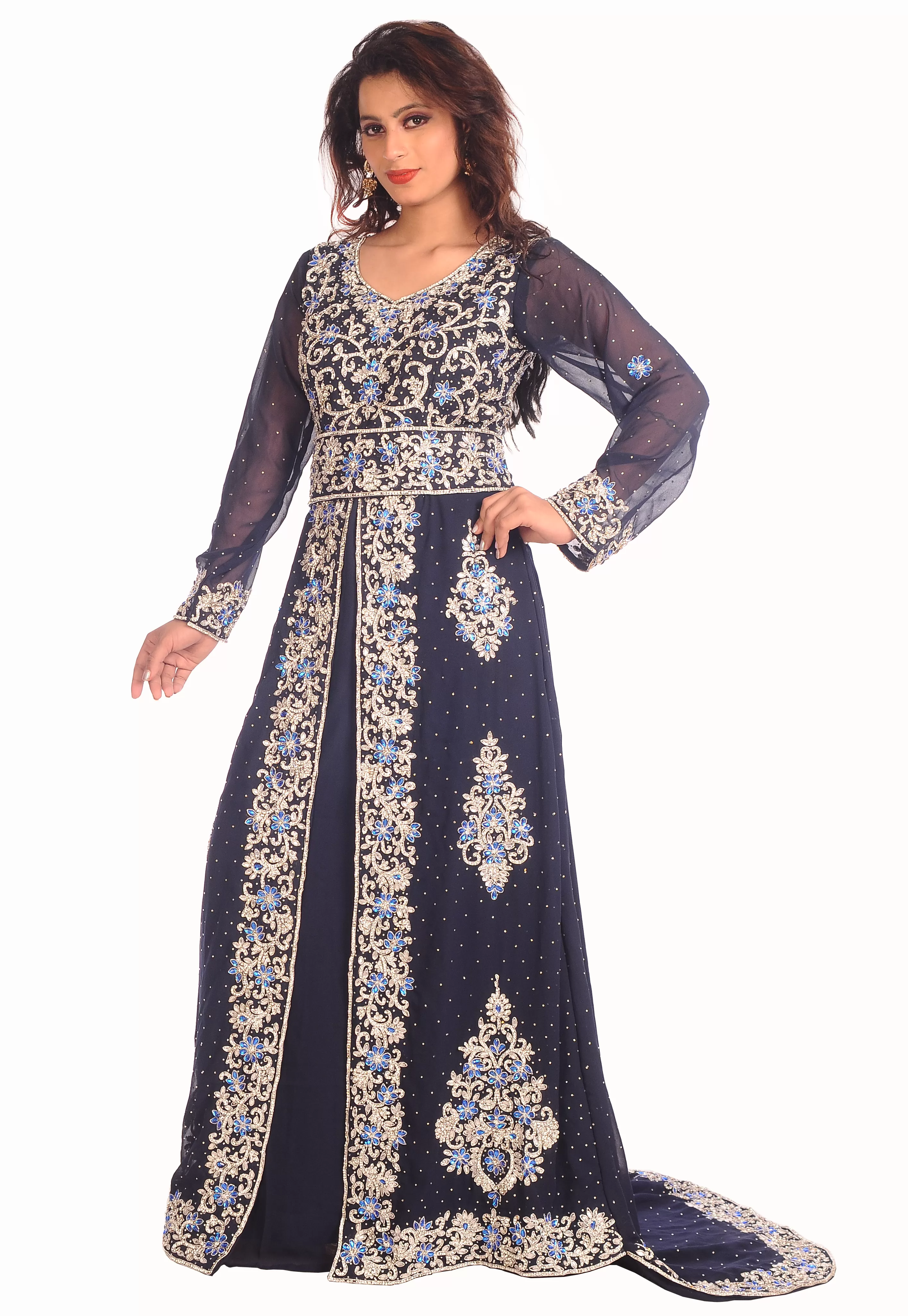 Arabian Takchita Gown With Crystal Embroidery