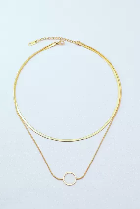 Around the Clock Circle Pendant Double Layered Necklace