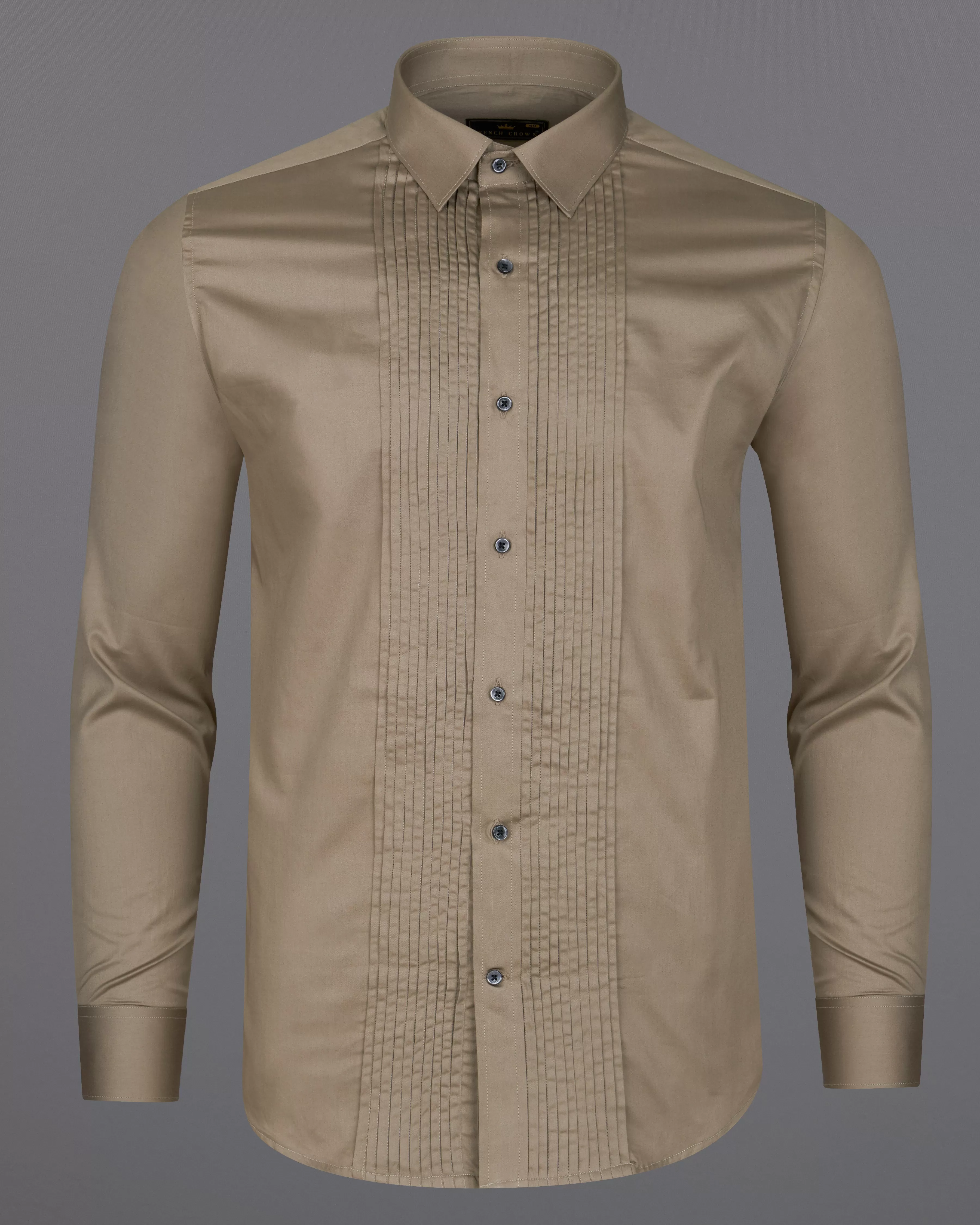 Arrowtown Brown Subtle Sheen Snake Pleated Super Soft Premium Cotton Tuxedo Shirt