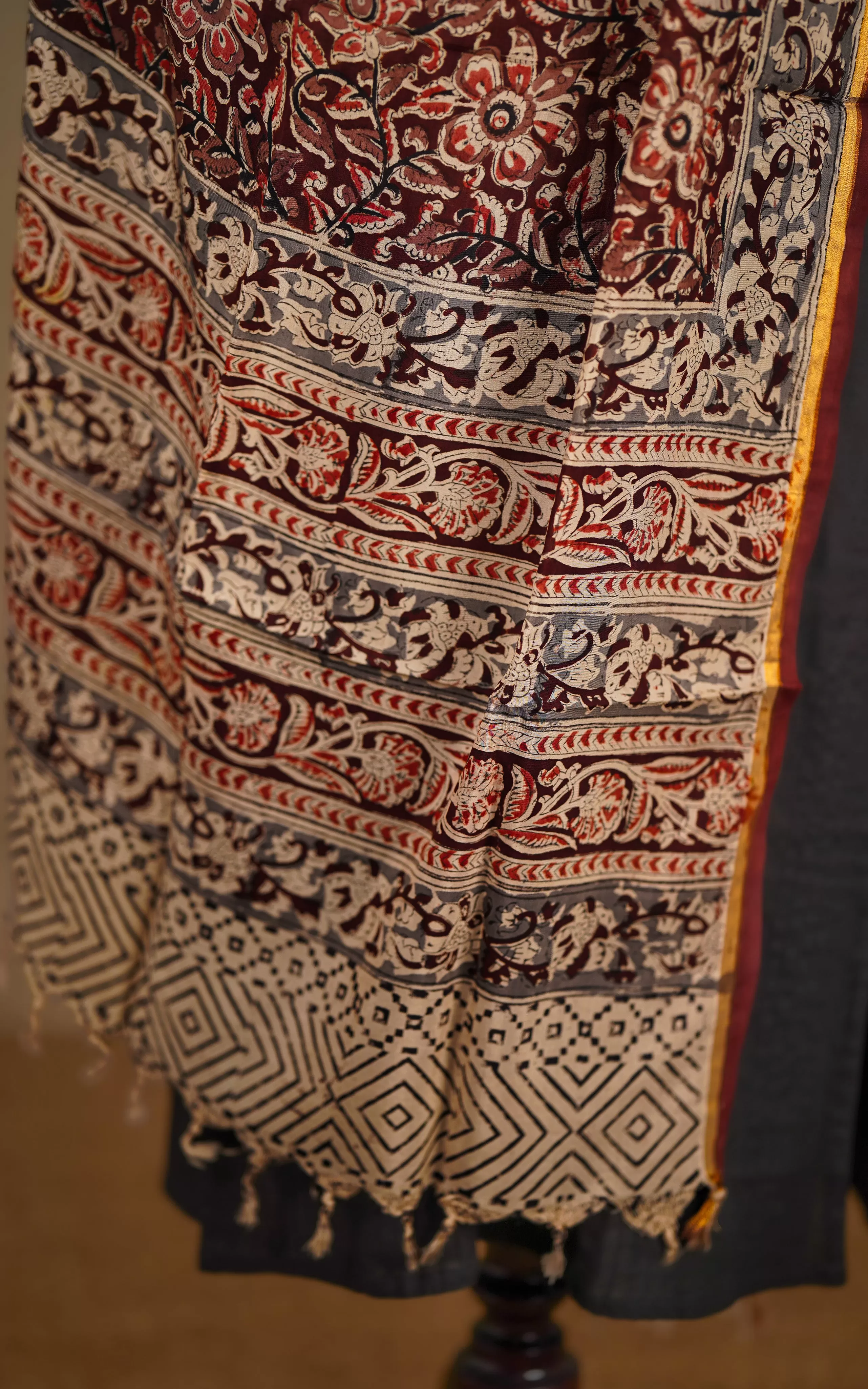 Art Silk Hand Blocked Kalamkari Dupatta 129IOS10