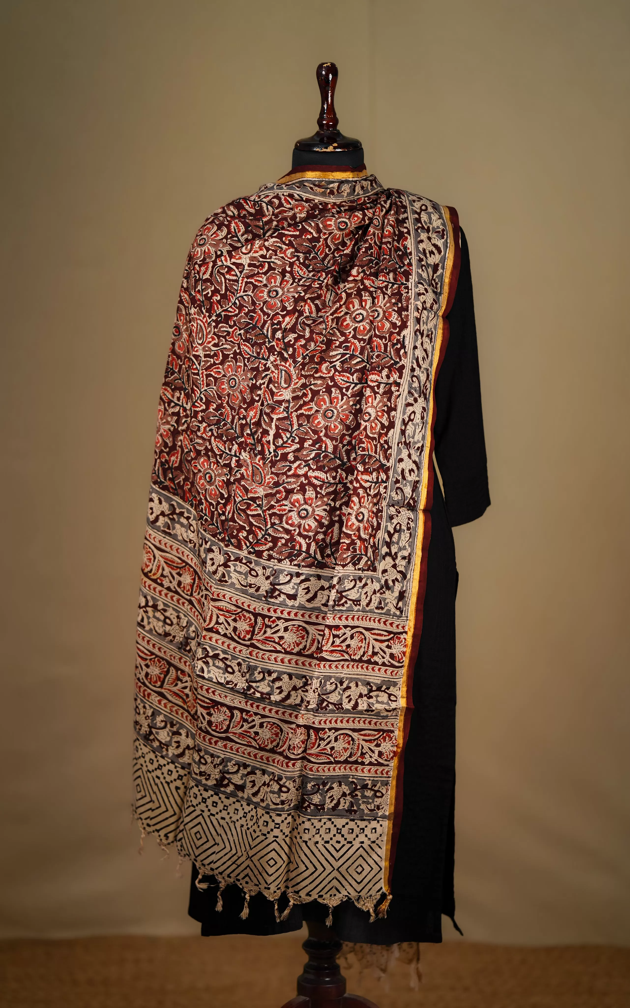 Art Silk Hand Blocked Kalamkari Dupatta 129IOS10