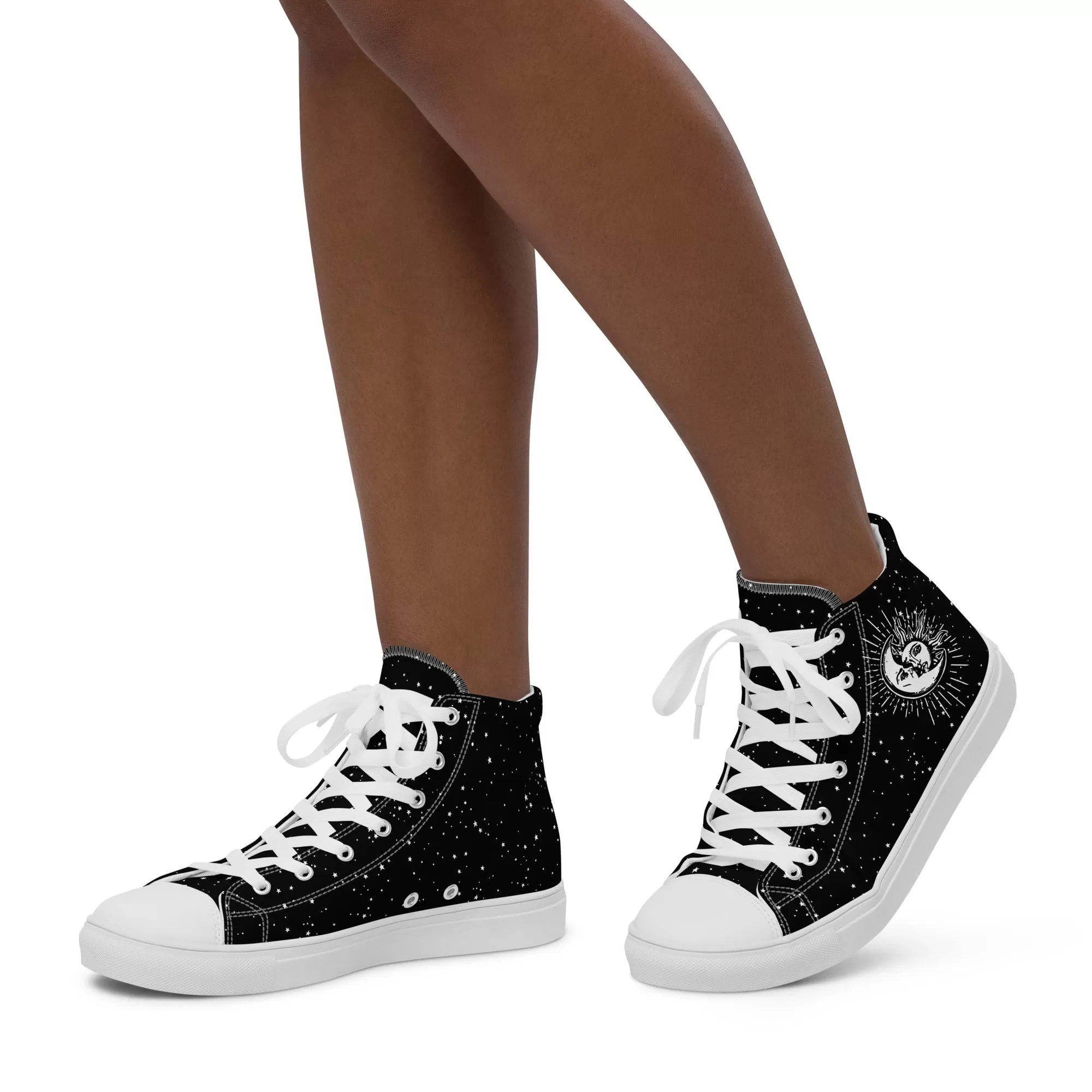 Astral Women’s High Top Shoes - Moon & Stars Vegan Sneakers - Comfortable Goth Trainers - Witchy Astrology Fashion