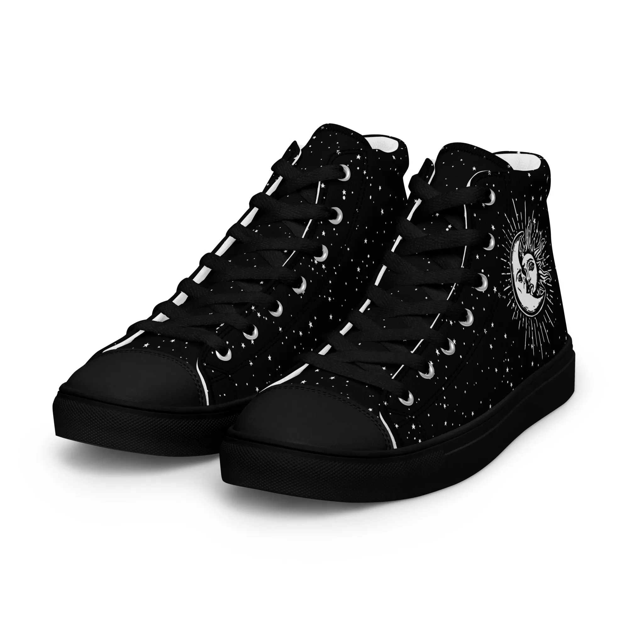 Astral Women’s High Top Shoes - Moon & Stars Vegan Sneakers - Comfortable Goth Trainers - Witchy Astrology Fashion