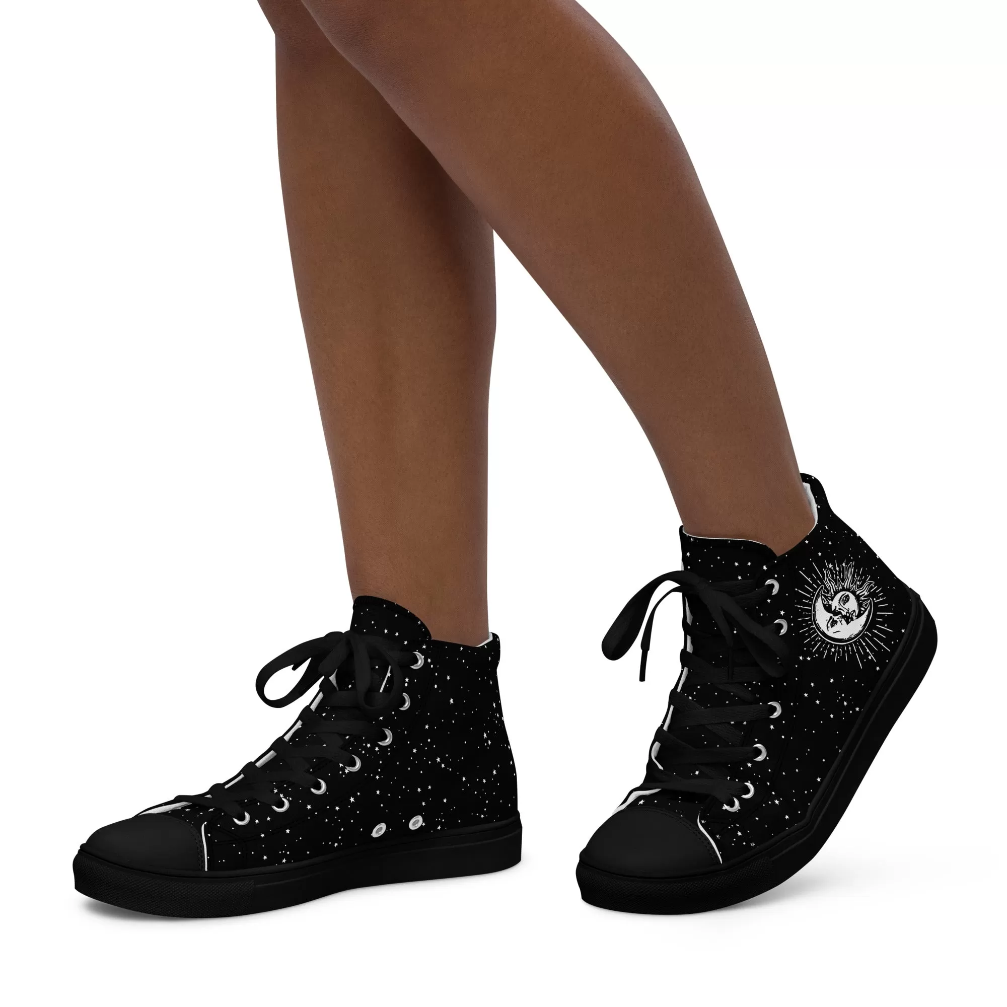 Astral Women’s High Top Shoes - Moon & Stars Vegan Sneakers - Comfortable Goth Trainers - Witchy Astrology Fashion