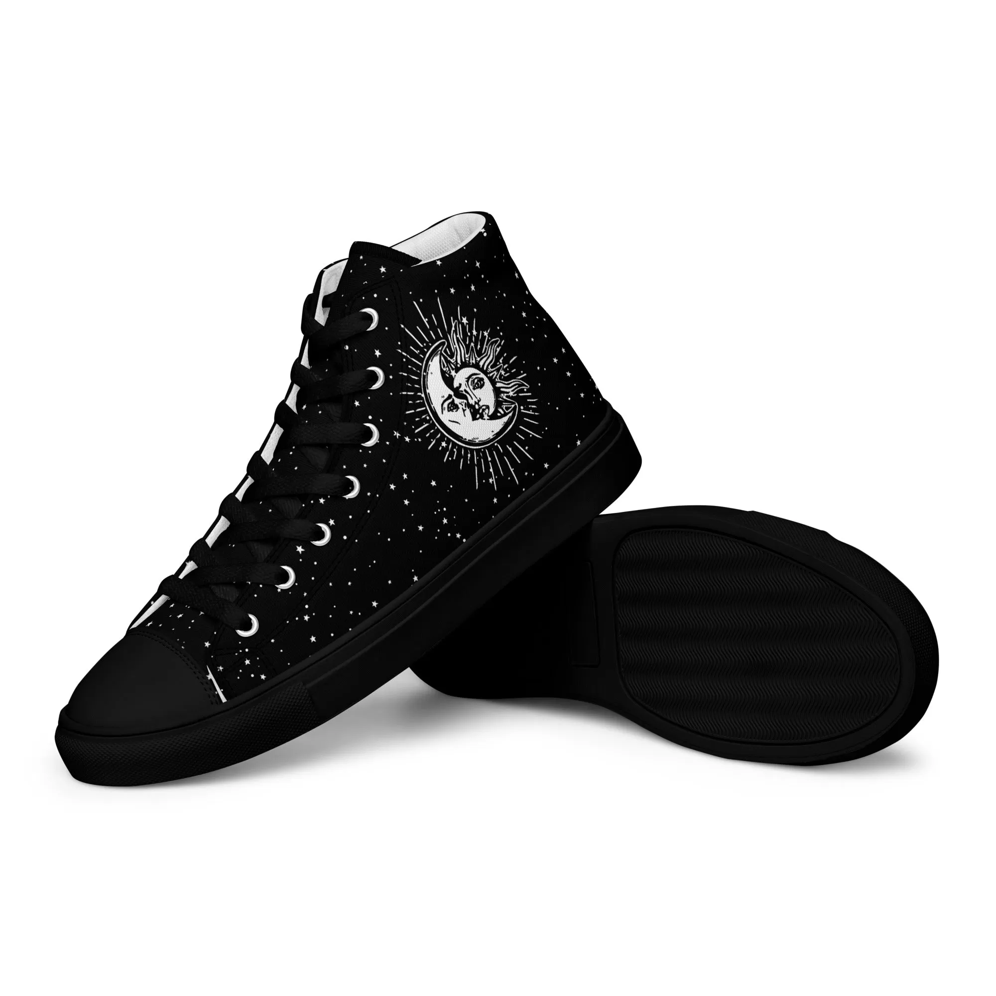 Astral Women’s High Top Shoes - Moon & Stars Vegan Sneakers - Comfortable Goth Trainers - Witchy Astrology Fashion