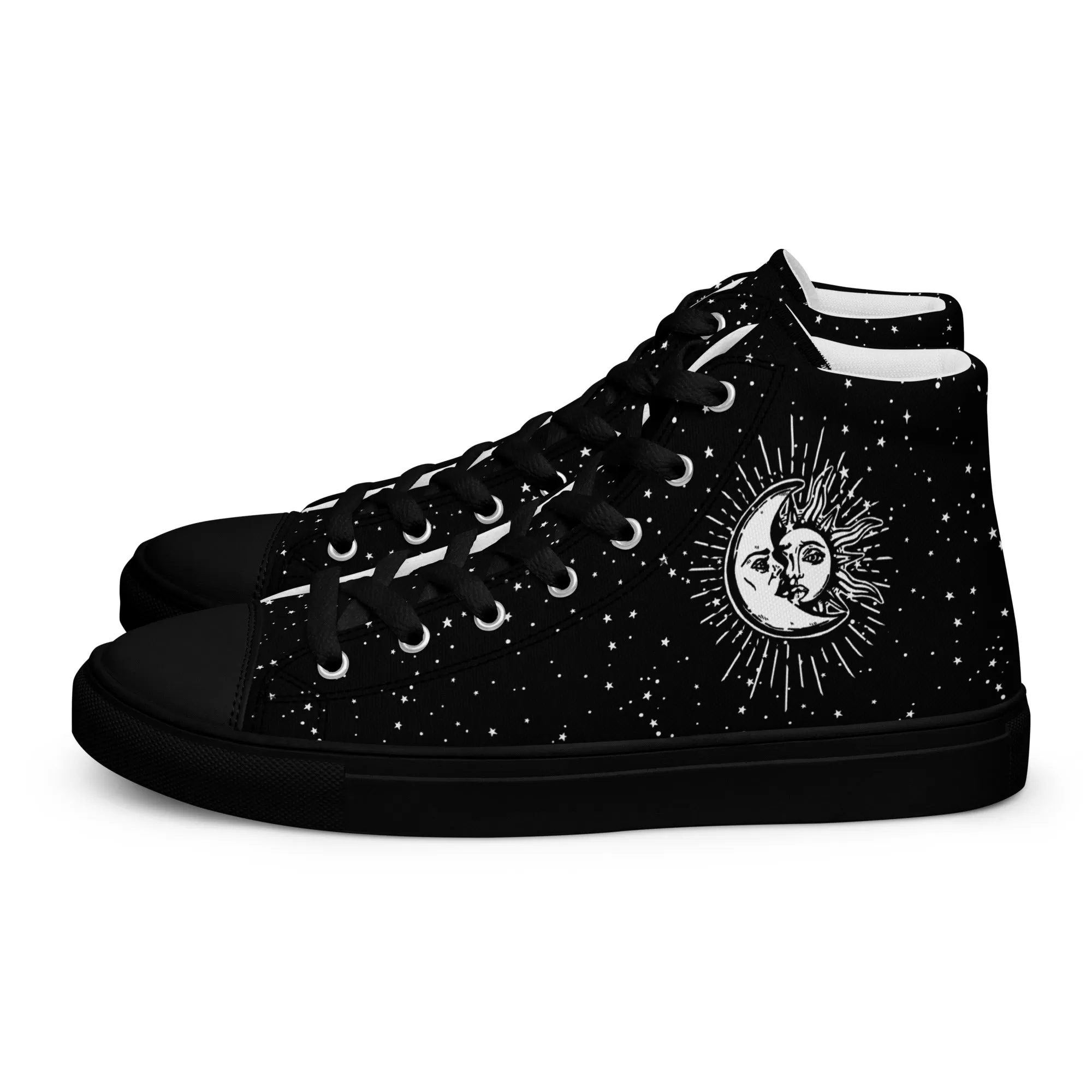 Astral Women’s High Top Shoes - Moon & Stars Vegan Sneakers - Comfortable Goth Trainers - Witchy Astrology Fashion