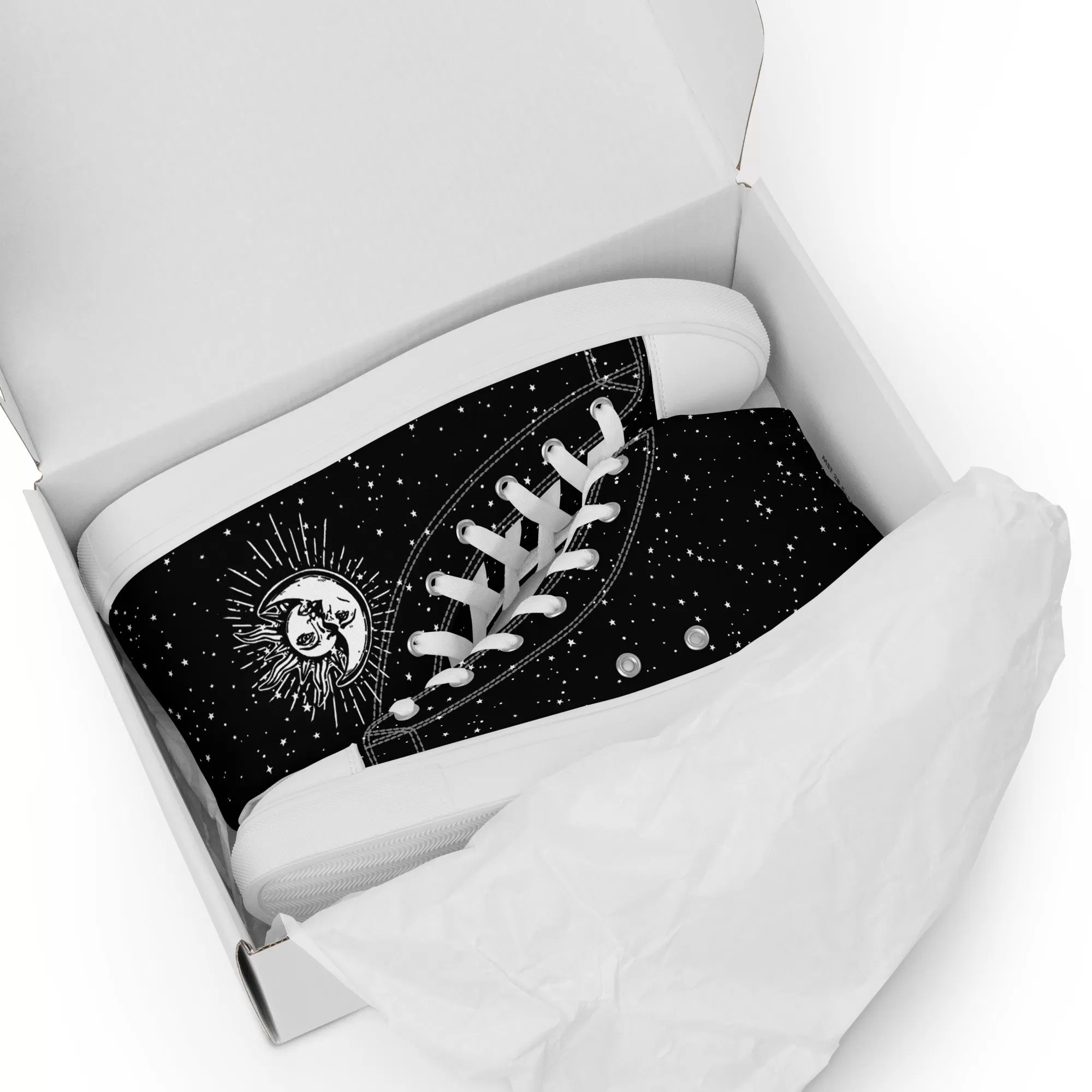 Astral Women’s High Top Shoes - Moon & Stars Vegan Sneakers - Comfortable Goth Trainers - Witchy Astrology Fashion