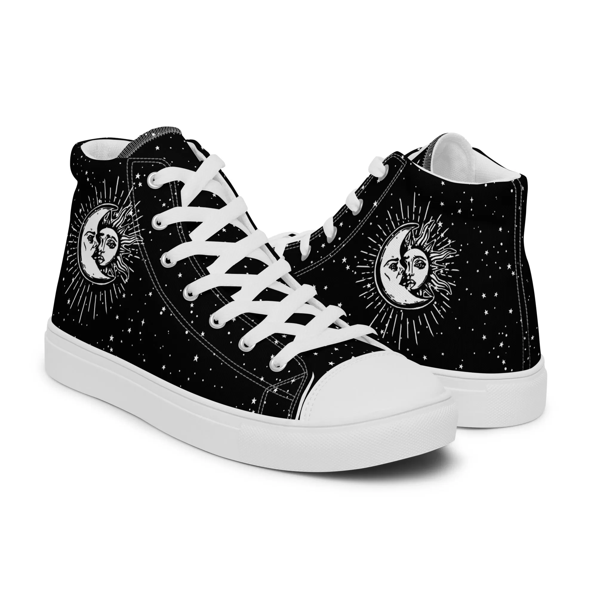 Astral Women’s High Top Shoes - Moon & Stars Vegan Sneakers - Comfortable Goth Trainers - Witchy Astrology Fashion