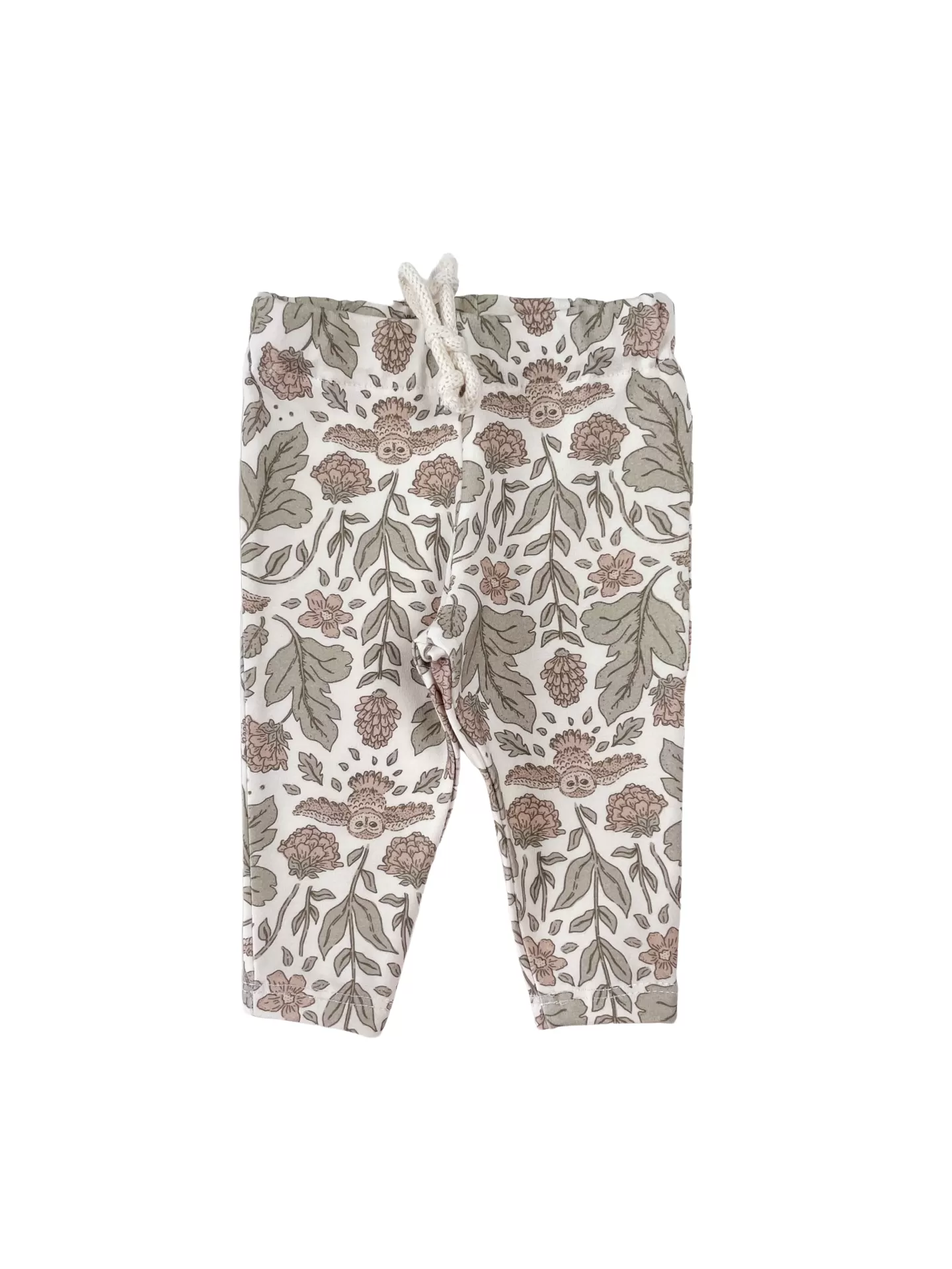 Baby leggings/ botanical owls - ecru