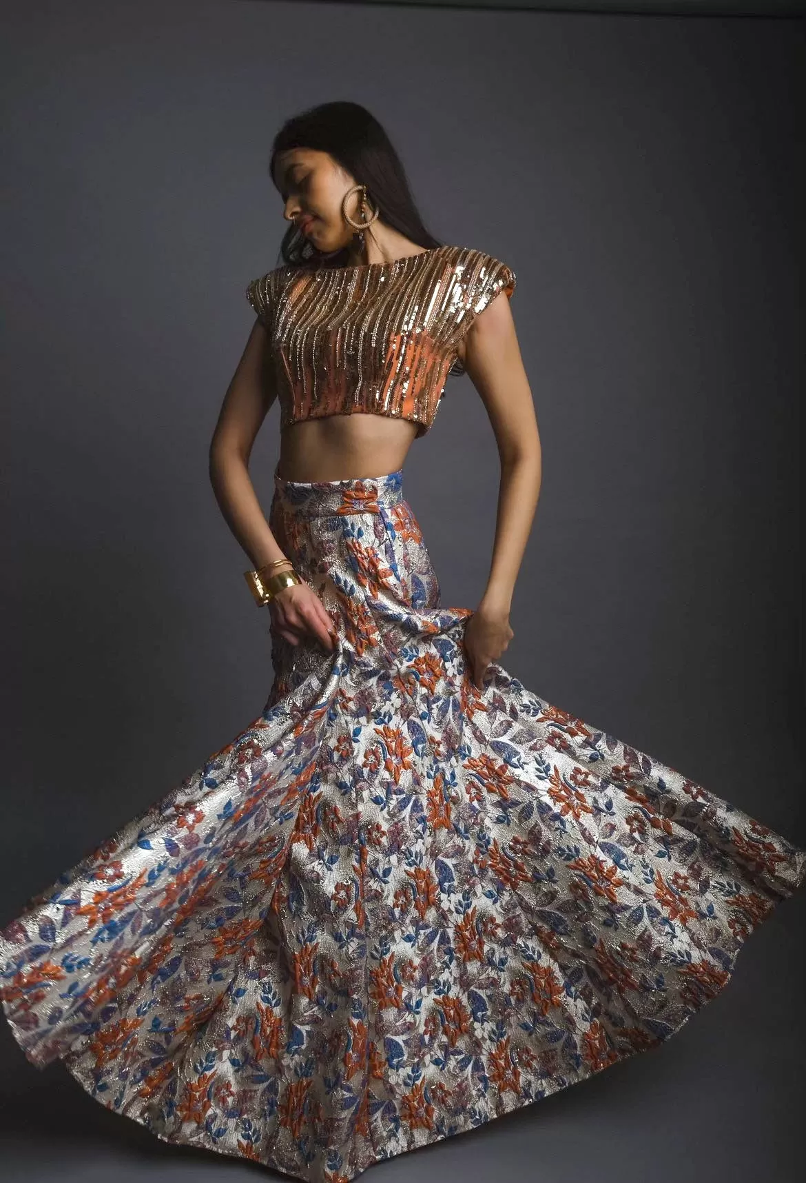 BEA Orange and Gold Lehenga Top