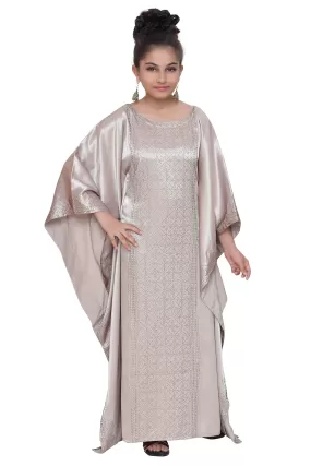 Beige Satin Maxi Dress For Kids