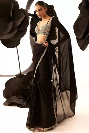 Black 6 Yard Embroidered Saree