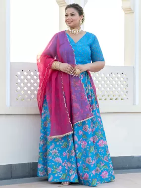 Blue Georgette Embellished Lehenga Choli Dupatta