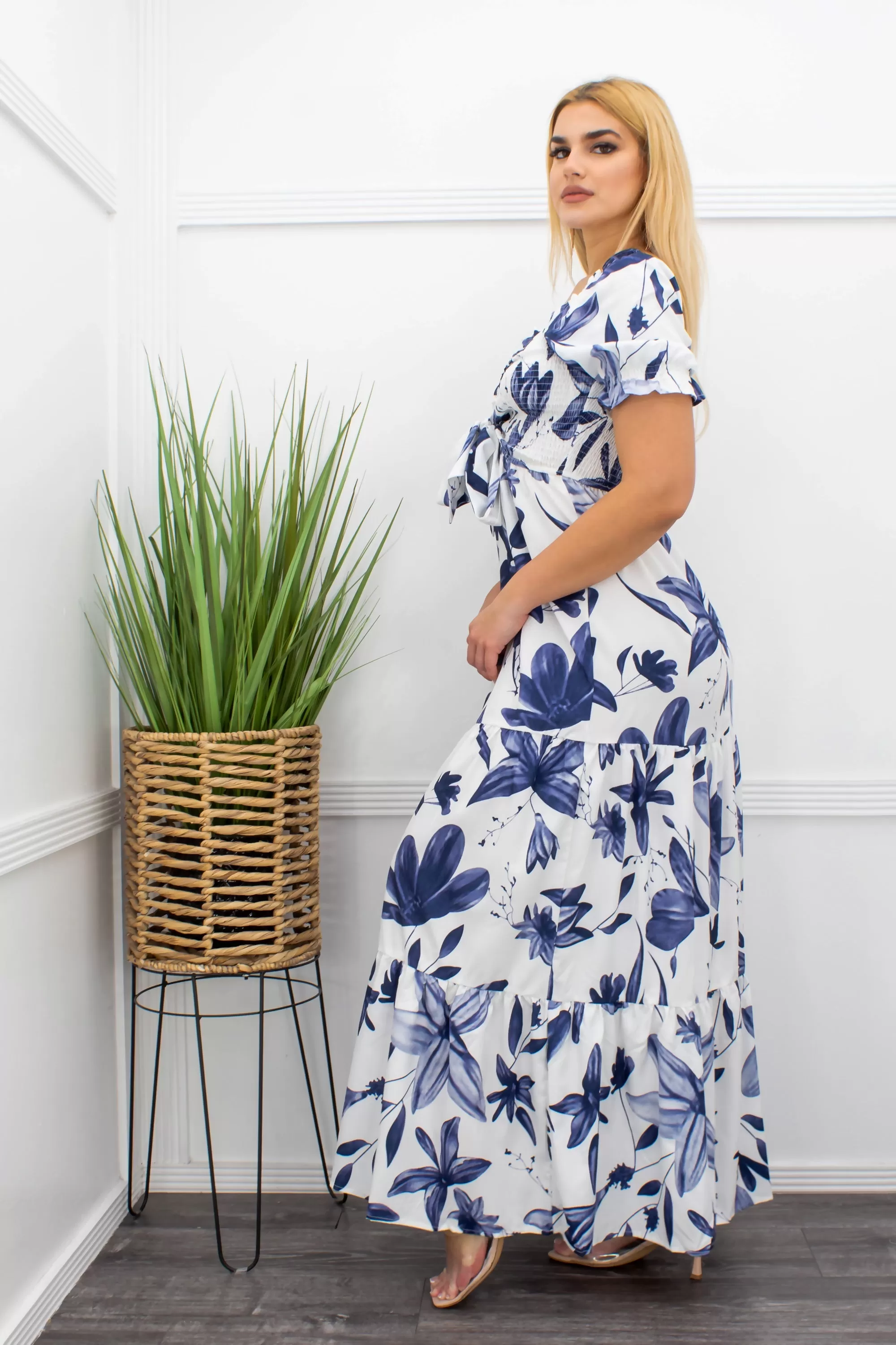 Blue Off Shoulder Ruffled Maxi Dress