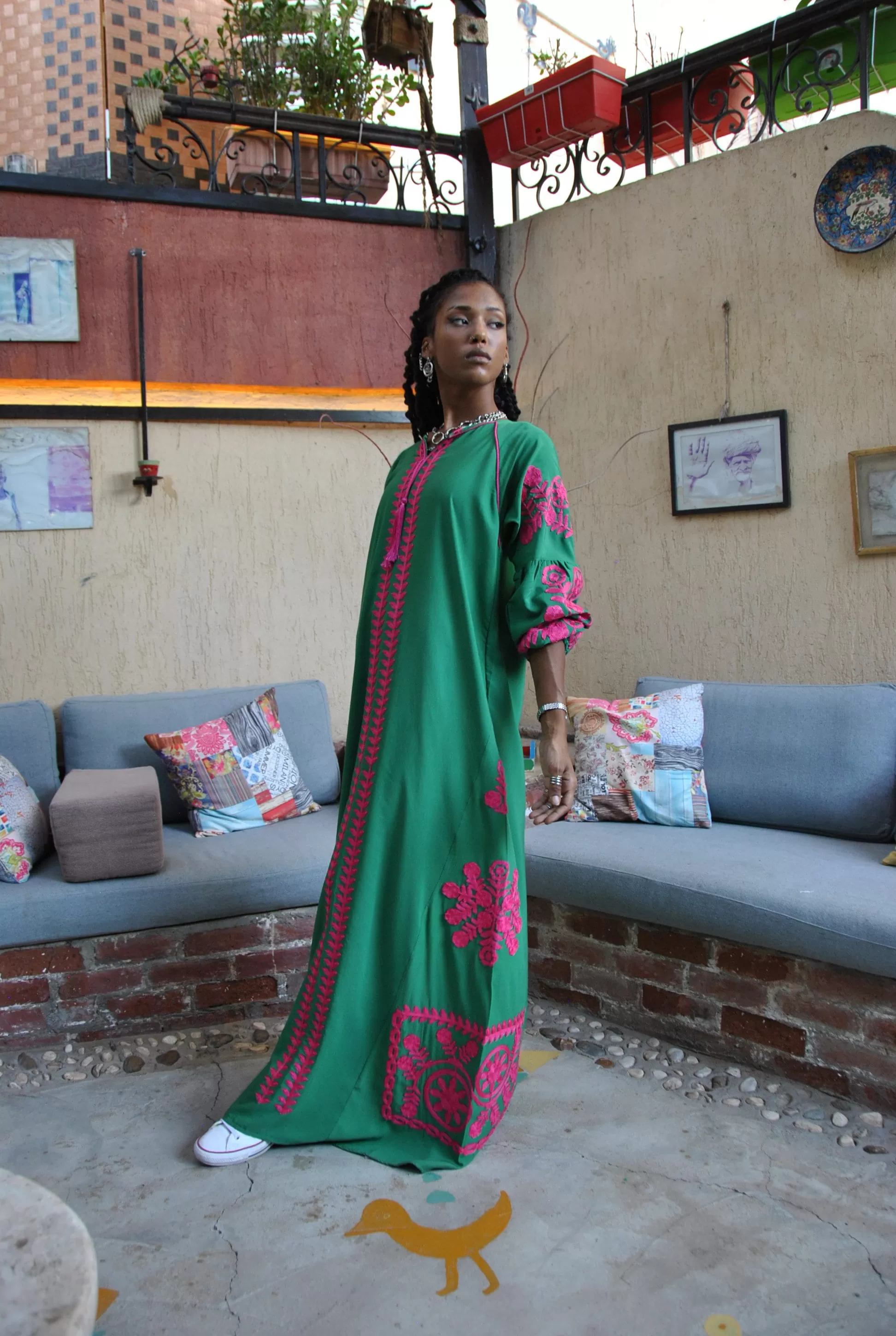 Boho green Caftan, Long sleeve Caftan dress, Colorful embroidered Caftan dress, Caftan maxi dress, Caftans for women, Caftans