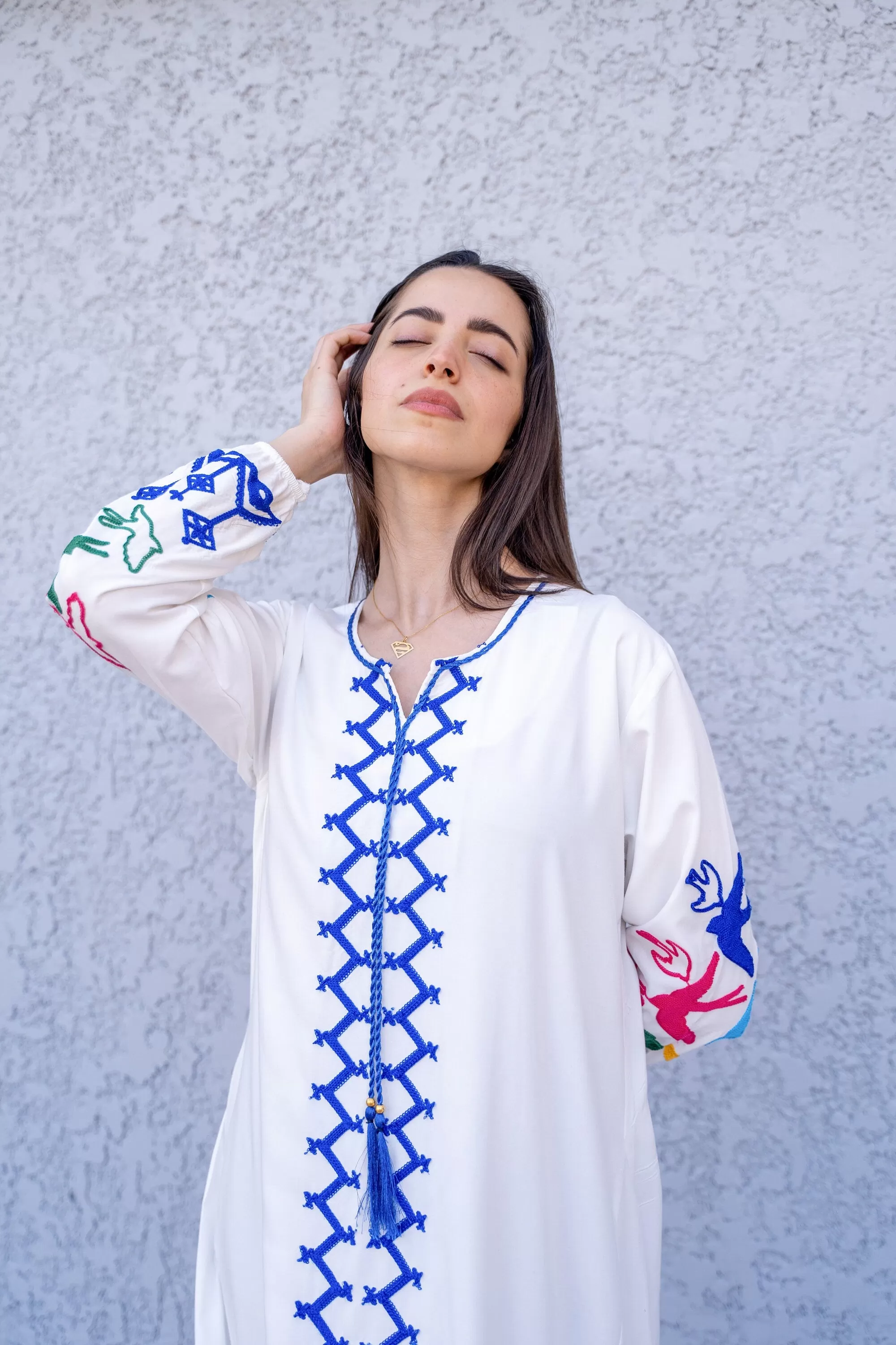 Boho White birds embroidered Caftan, cotton caftans for women, embroidered Caftan dress, Caftan maxi dress, Caftans for women, Caftans