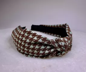 Brown & Light Blue Houndstooth Headband