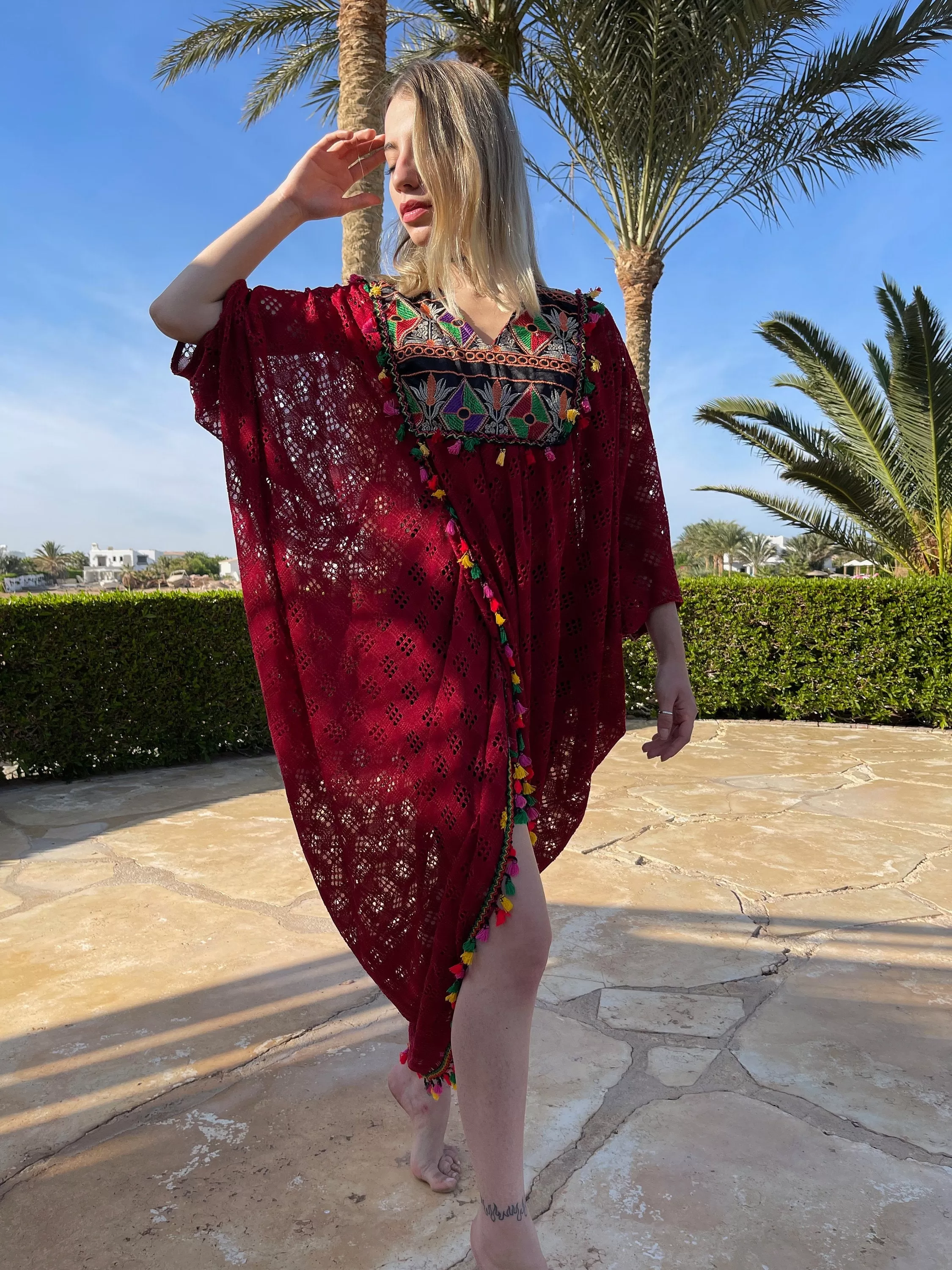 Burgundy Bikini Cover up Boho maxi butterfly, Open slit Butterfly caftan. See through kaftan, summer caftans for women, caftans, kaftans