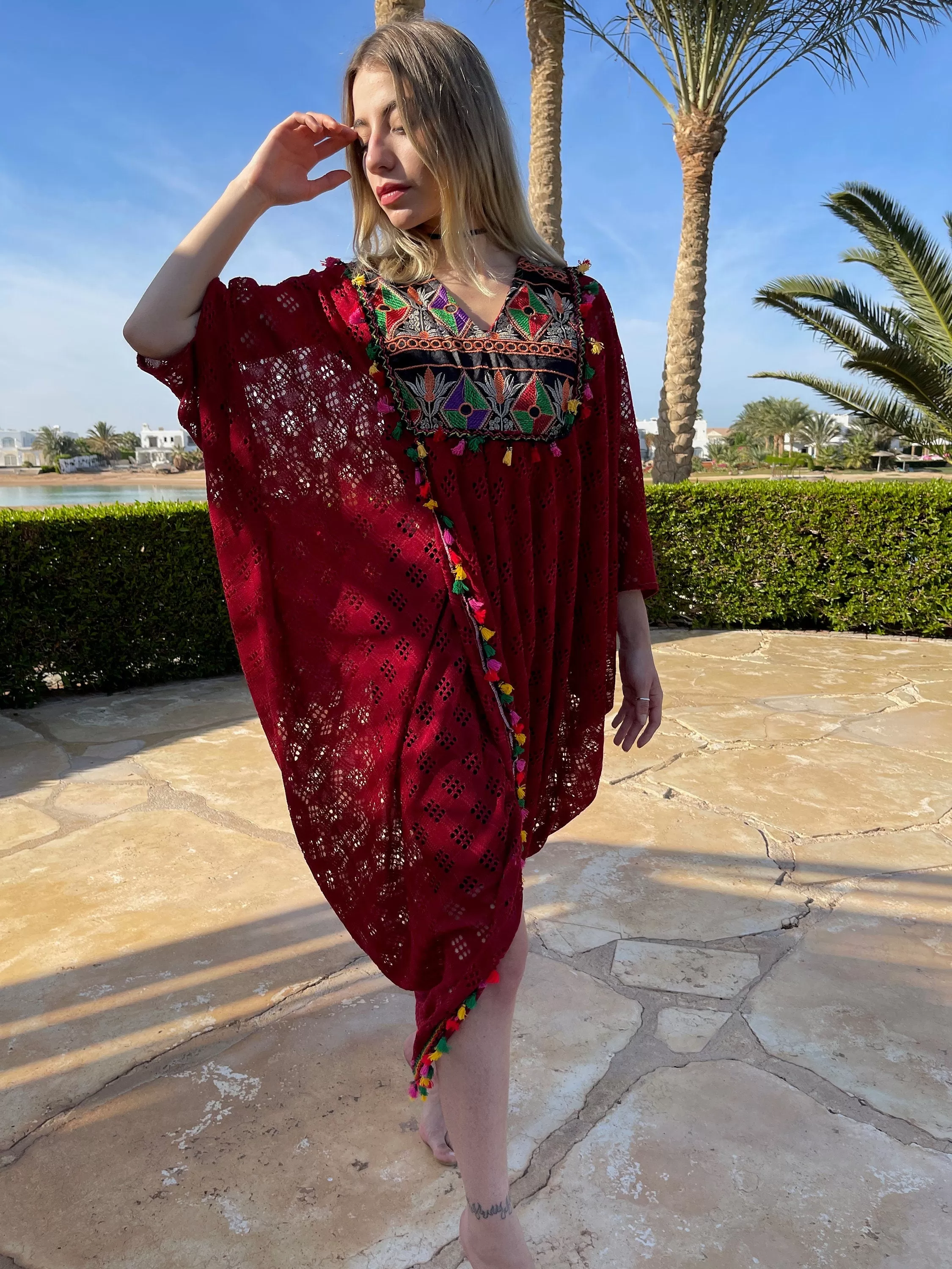 Burgundy Bikini Cover up Boho maxi butterfly, Open slit Butterfly caftan. See through kaftan, summer caftans for women, caftans, kaftans