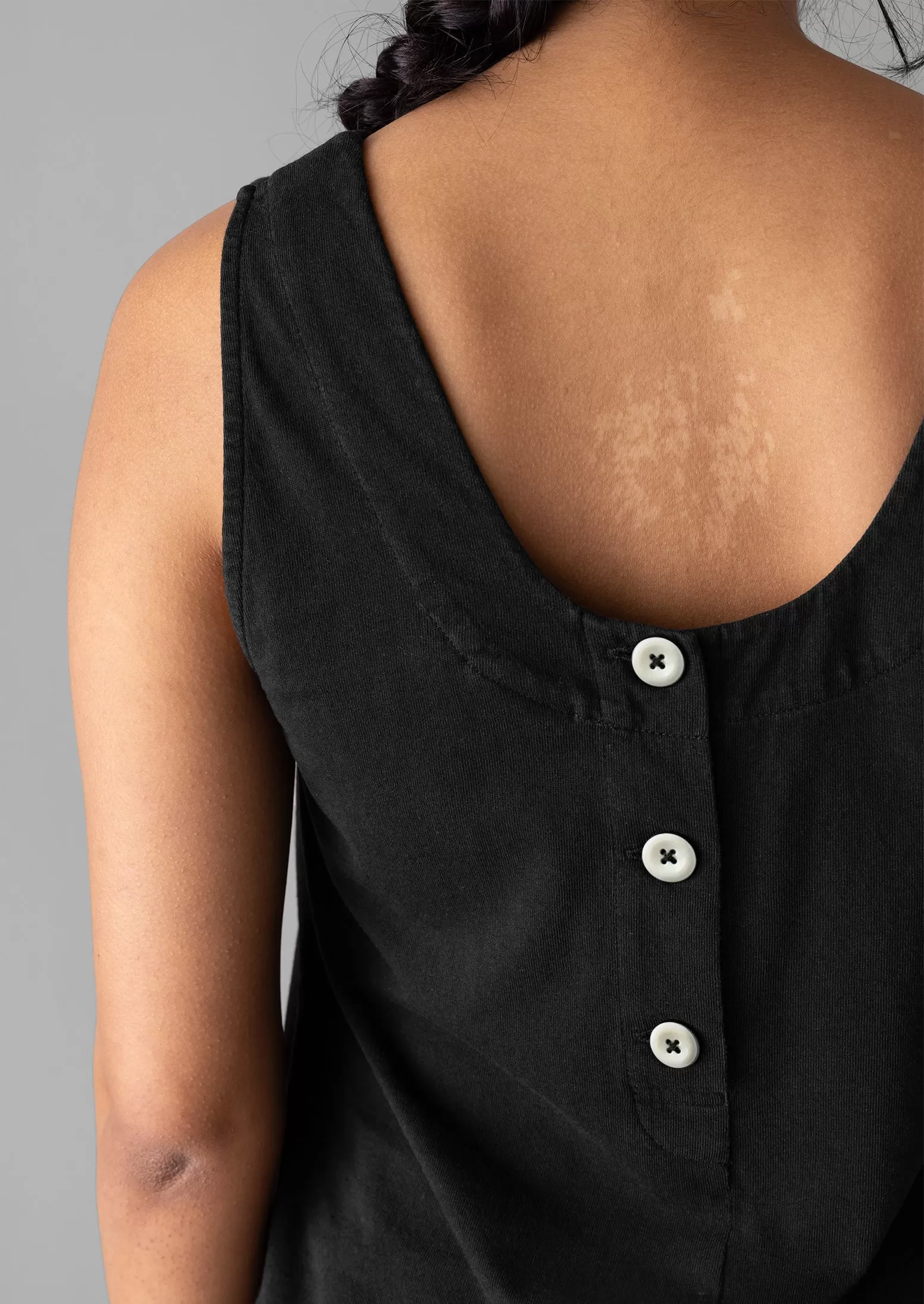 Button Back Organic Cotton Jersey Tank | Washed Black