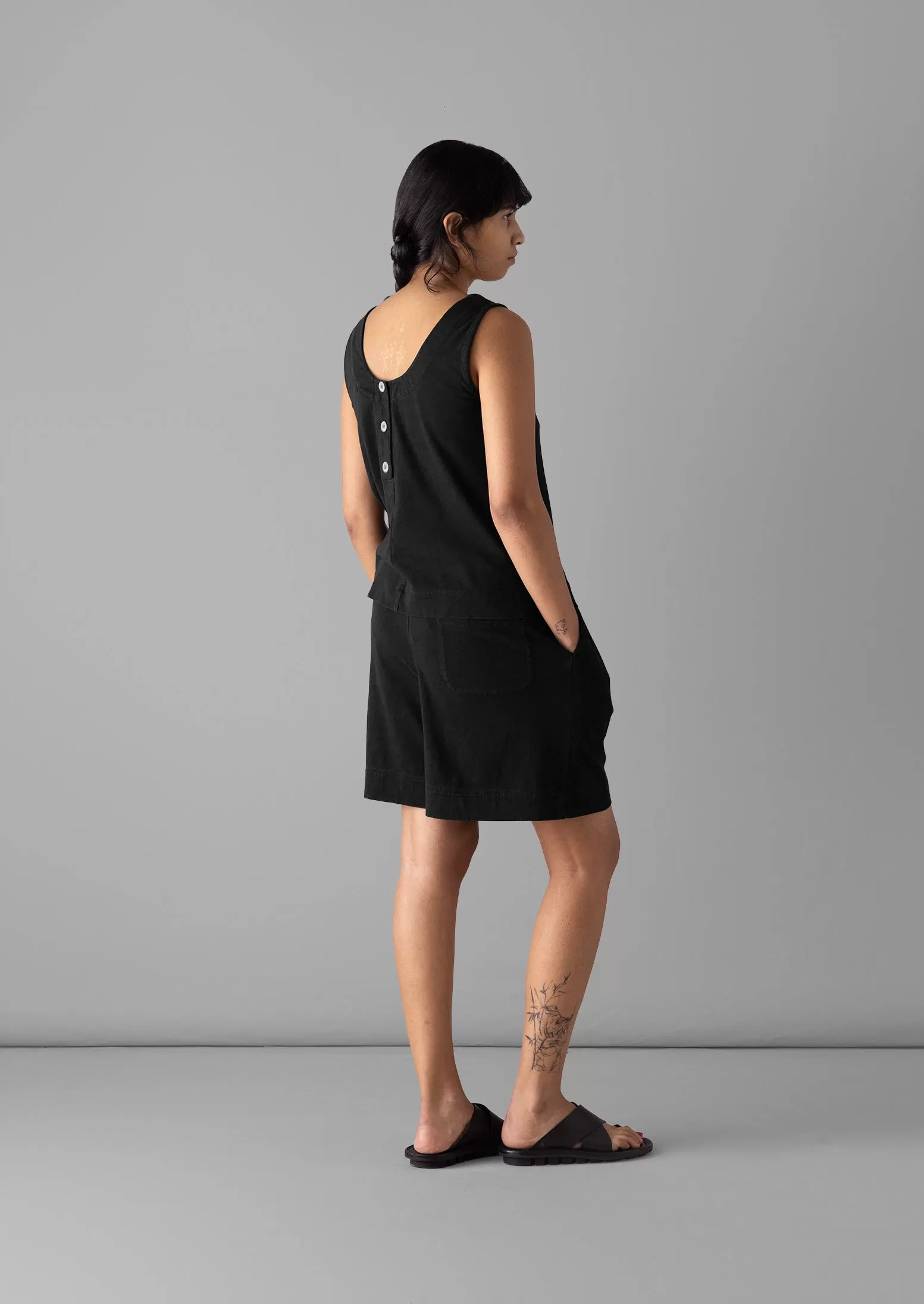 Button Back Organic Cotton Jersey Tank | Washed Black