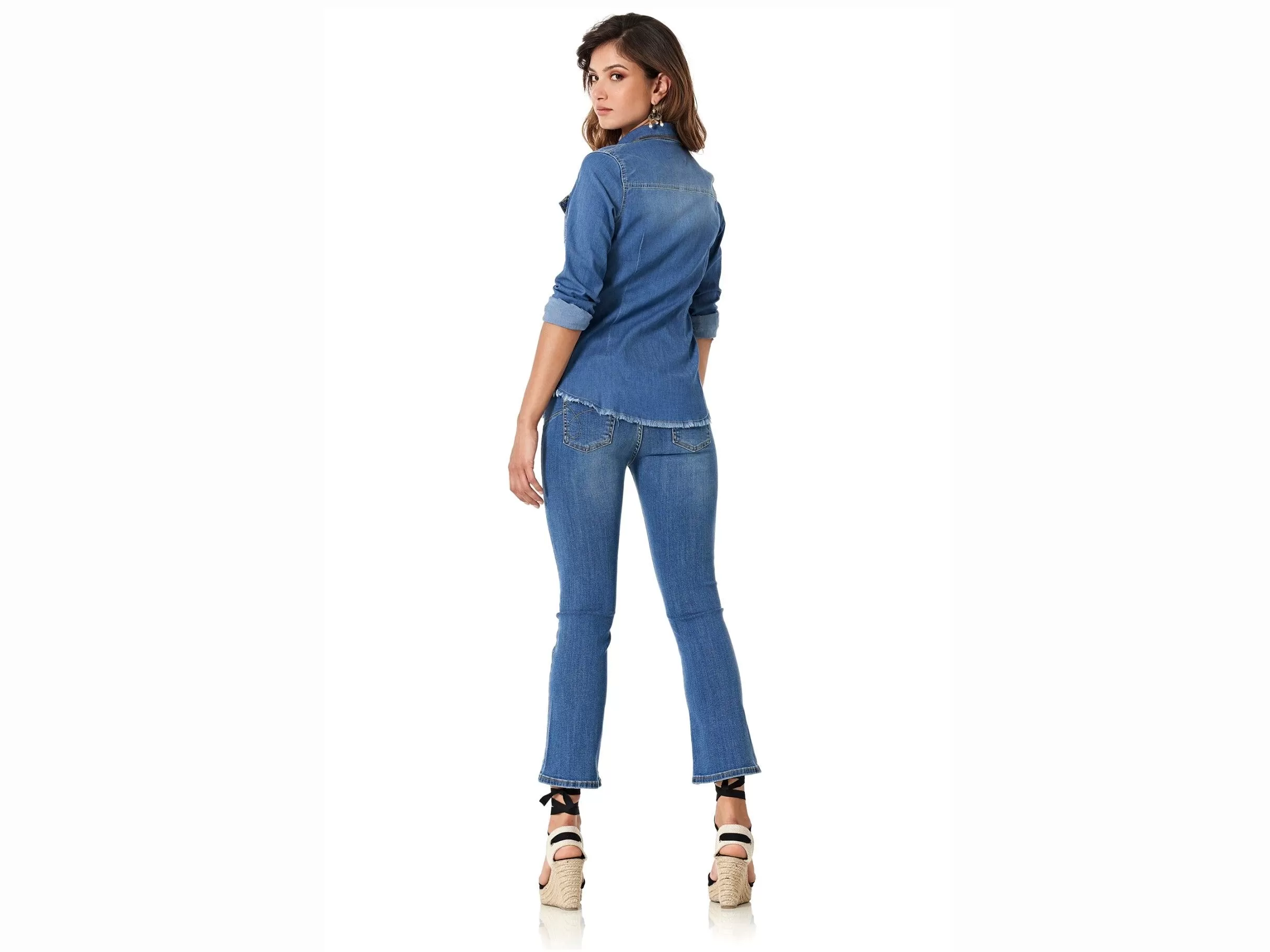 CAFENOIR Camicia Jeans Profili Borchie Blu Medio Chiaro JJ6260