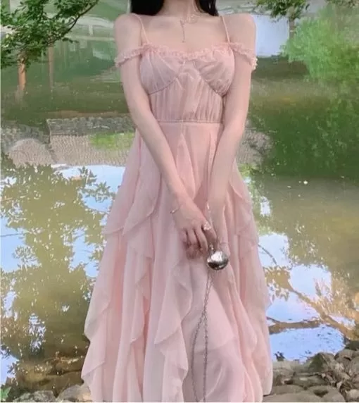 Calla Pastel Pink Soft Girl Aesthetic Fairy Dress