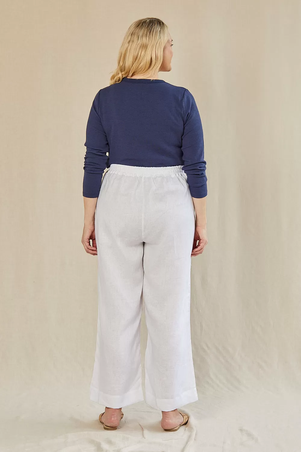 Camille Linen Wide Leg Pant in White