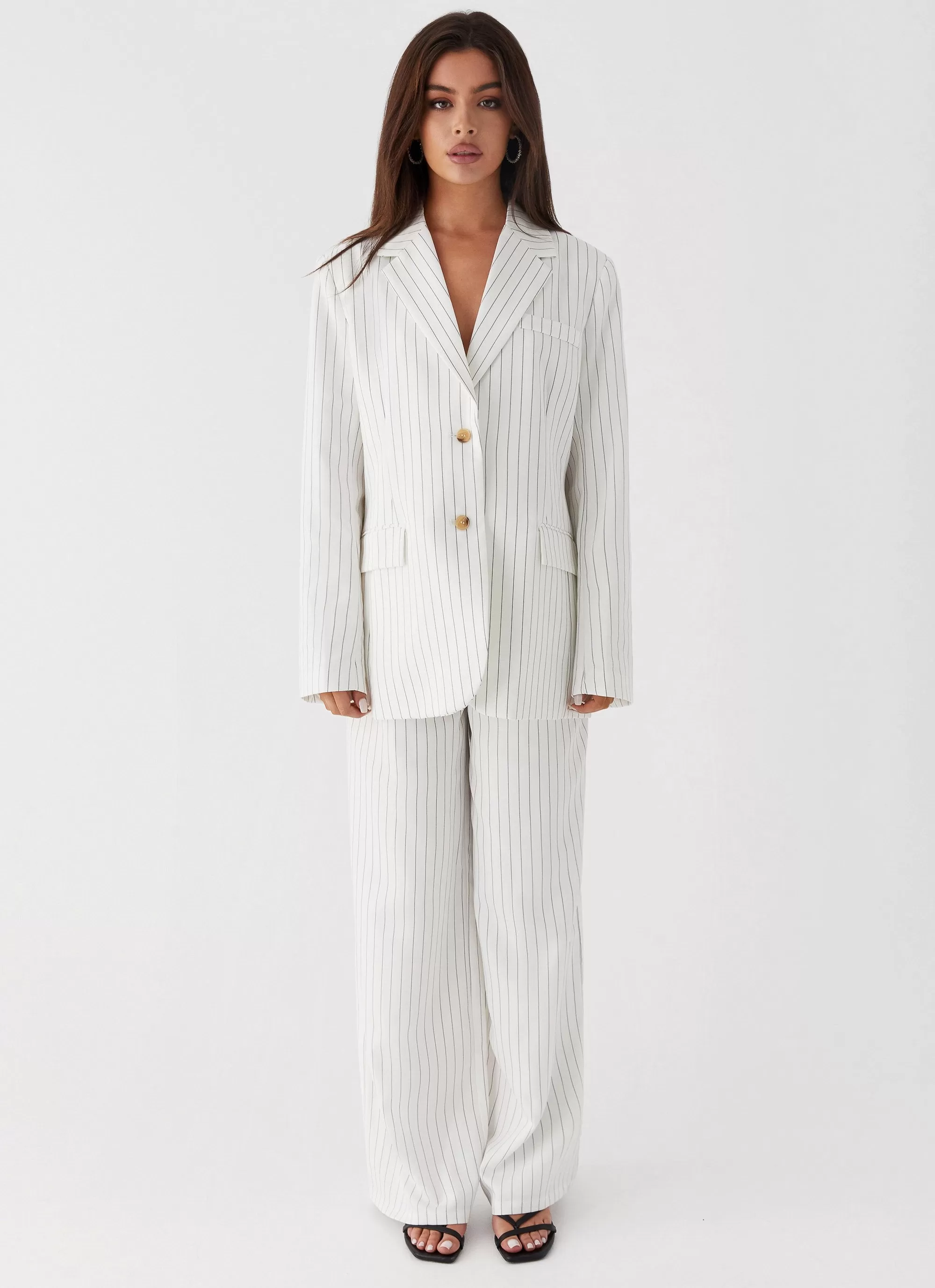 Can't Leave Pinstripe Oversized Blazer - White Pinstripe