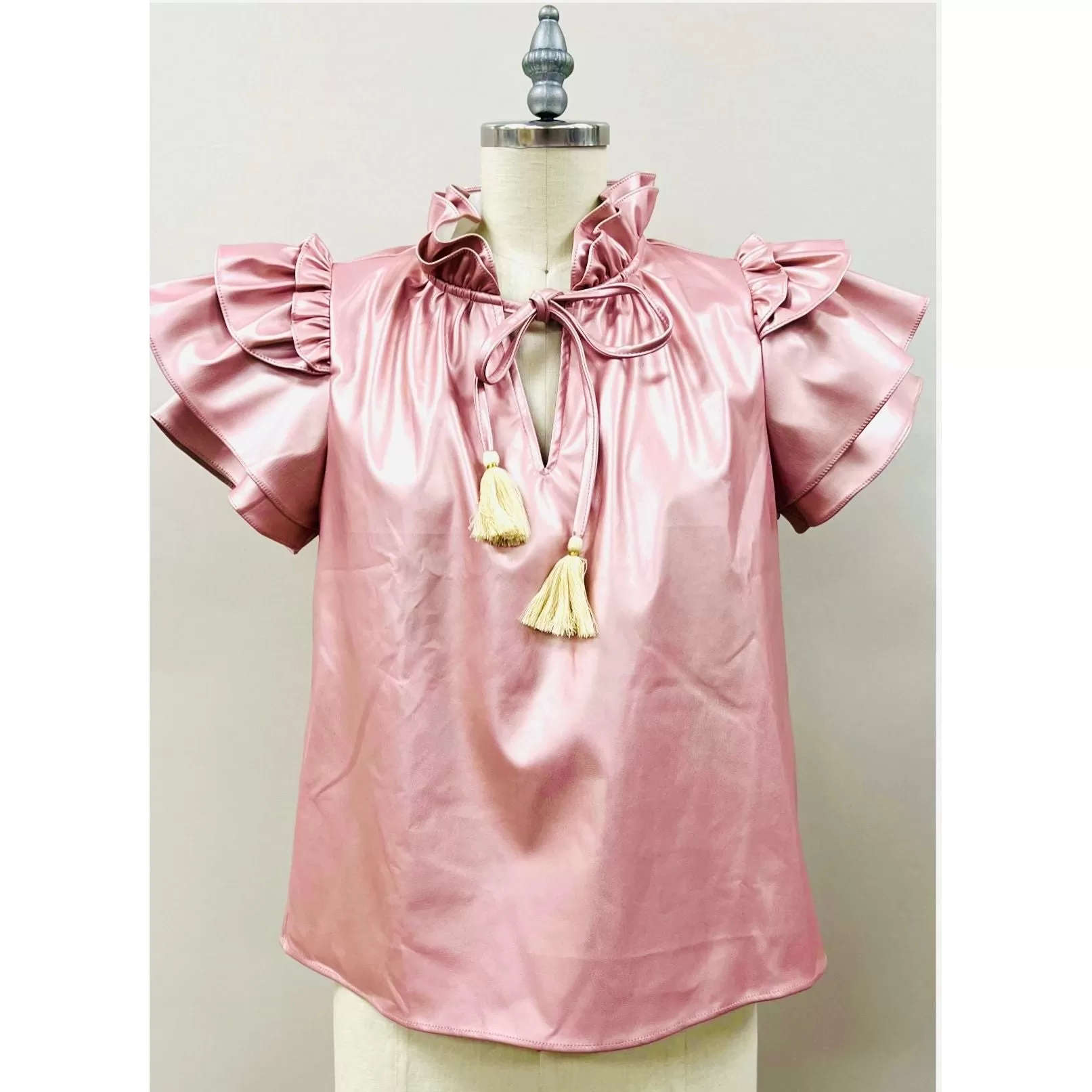 Carrie Pink Leather Flutter Sleeve THML Top-SALE