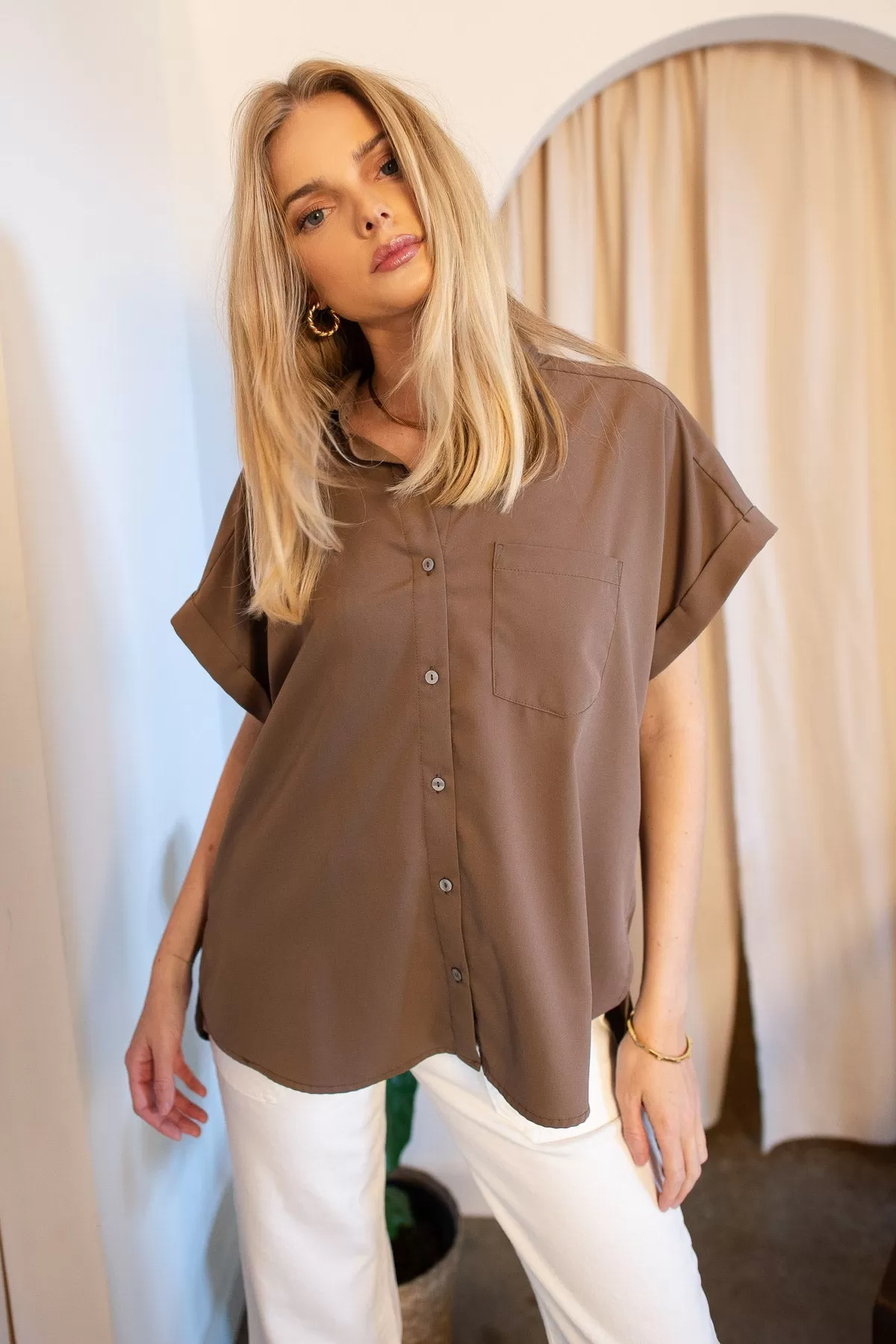 Clarke Mocha Button Down Top