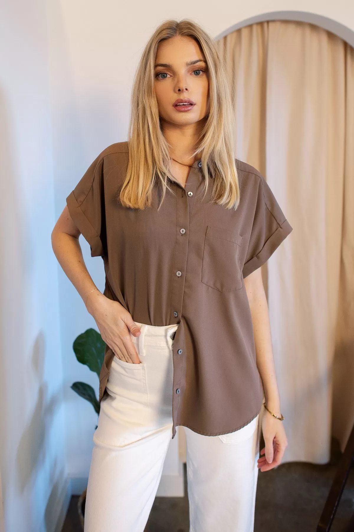 Clarke Mocha Button Down Top